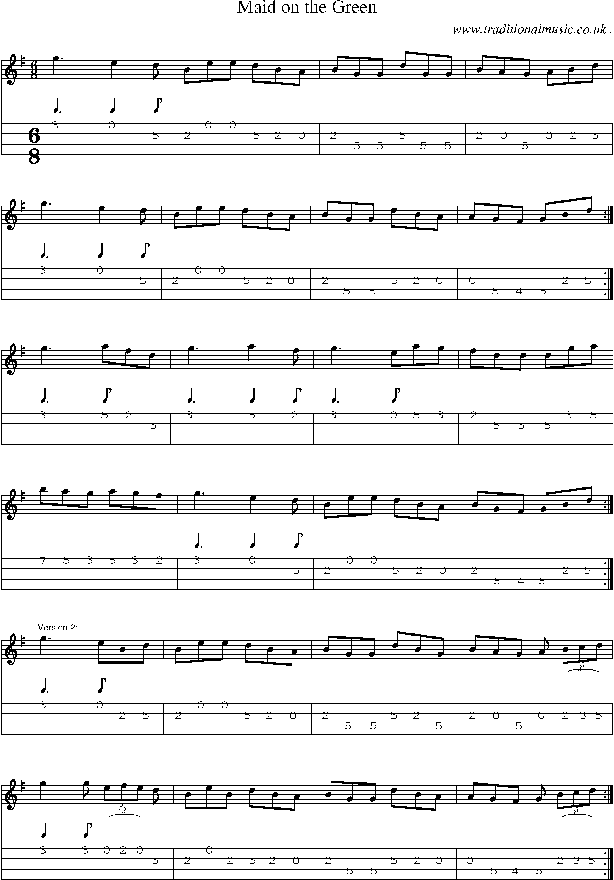 Sheet-Music and Mandolin Tabs for Maid On The Green