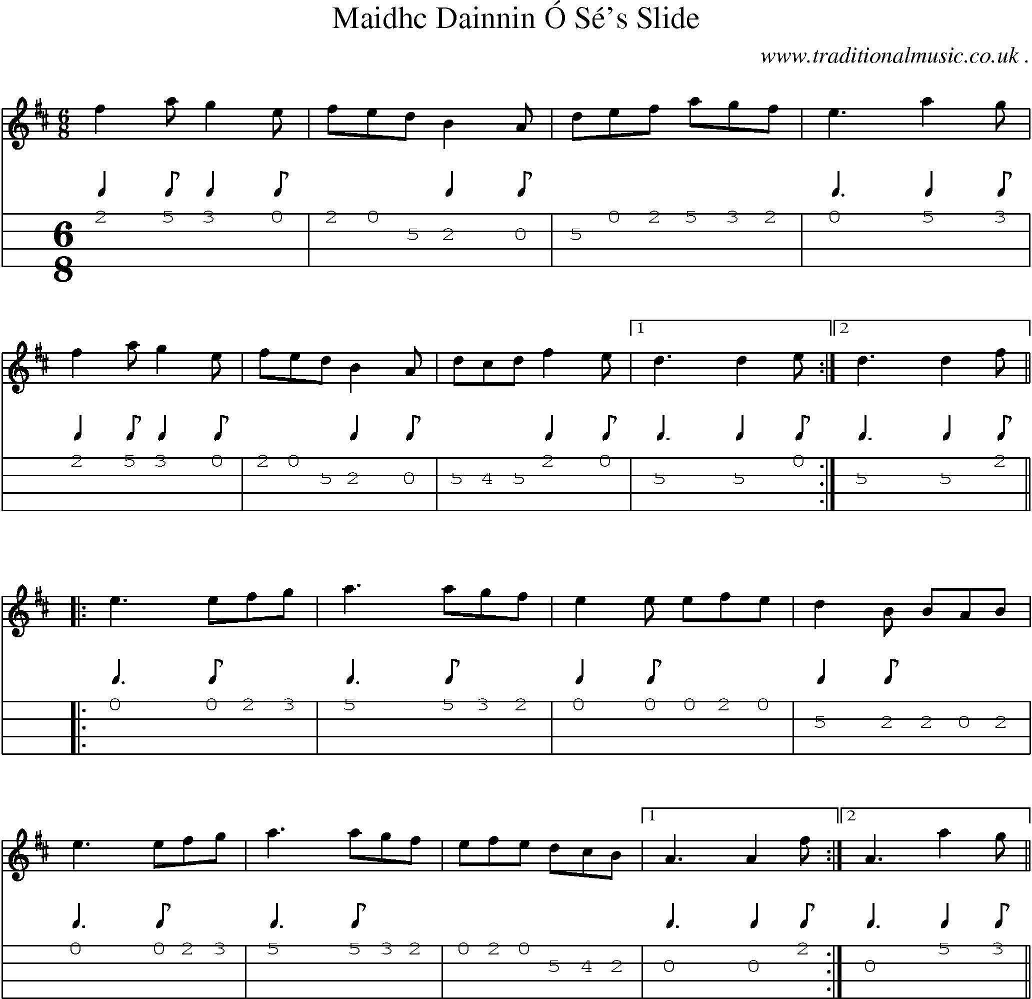 Sheet-Music and Mandolin Tabs for Maidhc Dainnin O Ses Slide