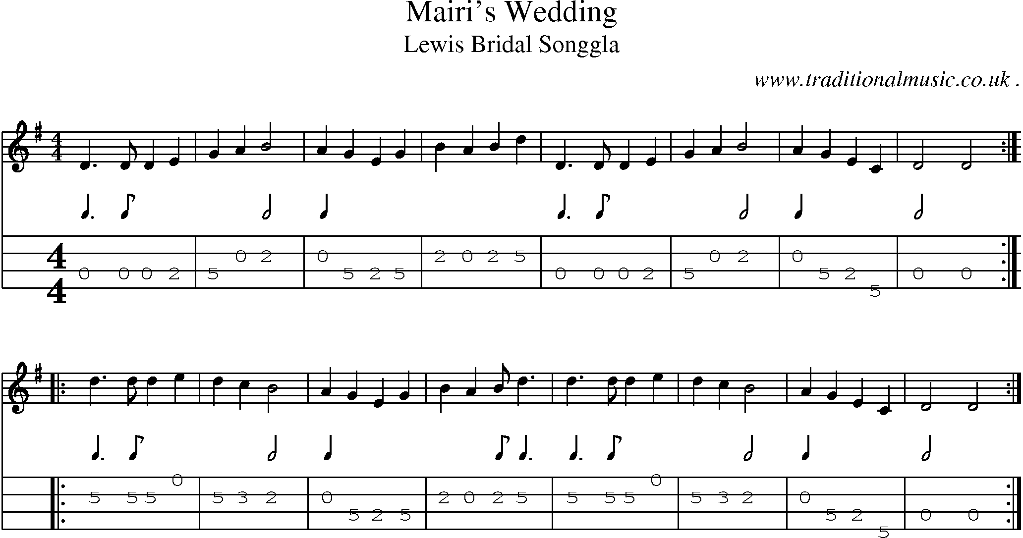 Sheet-Music and Mandolin Tabs for Mairis Wedding