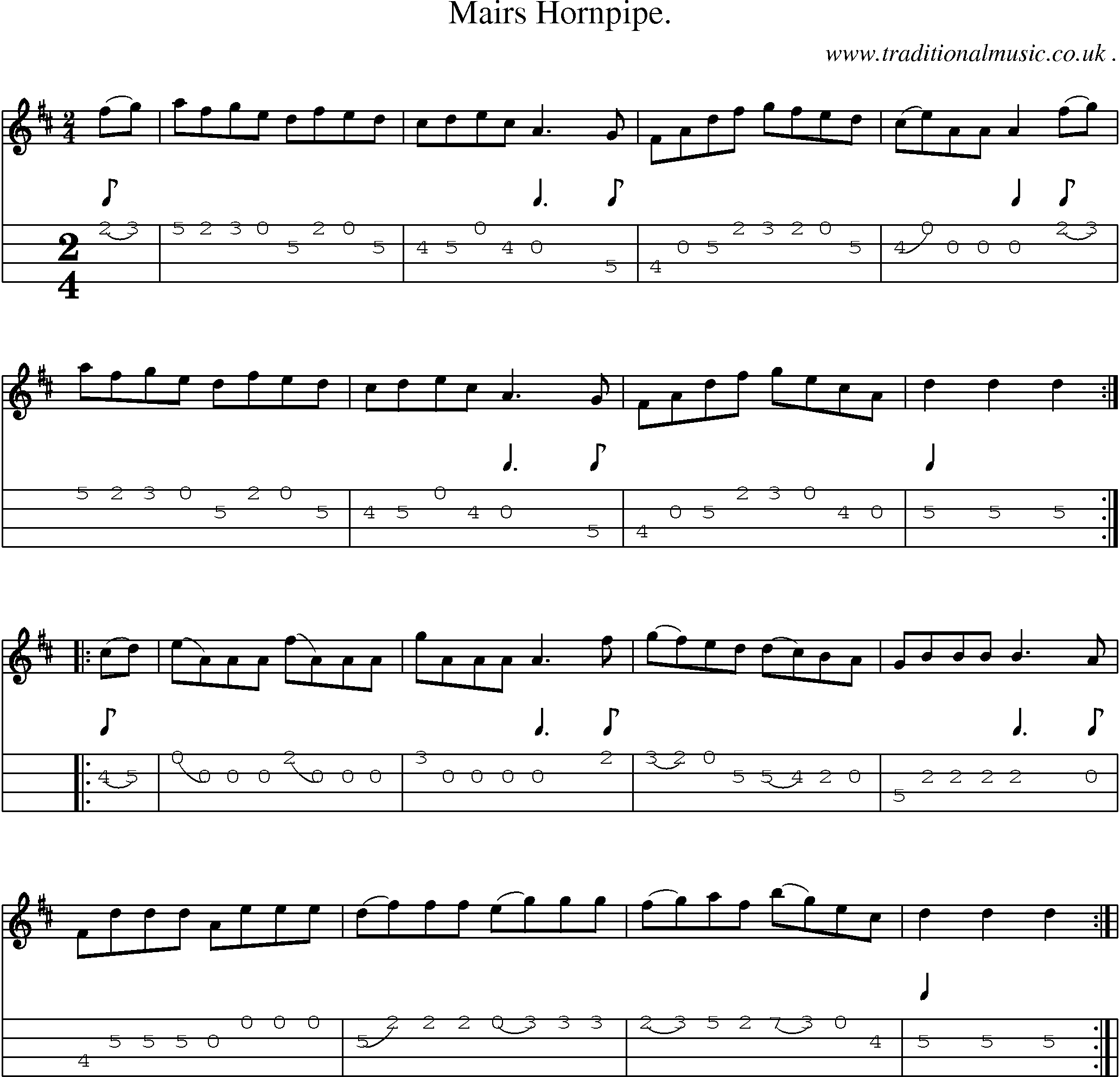 Sheet-Music and Mandolin Tabs for Mairs Hornpipe
