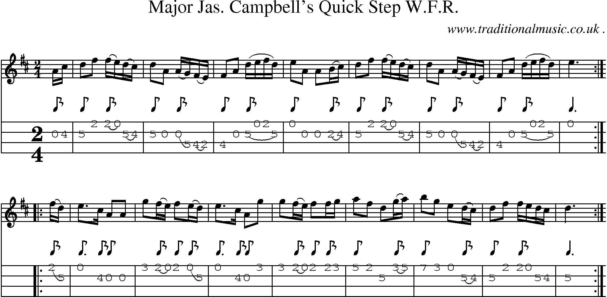 Sheet-Music and Mandolin Tabs for Major Jas Campbells Quick Step Wfr