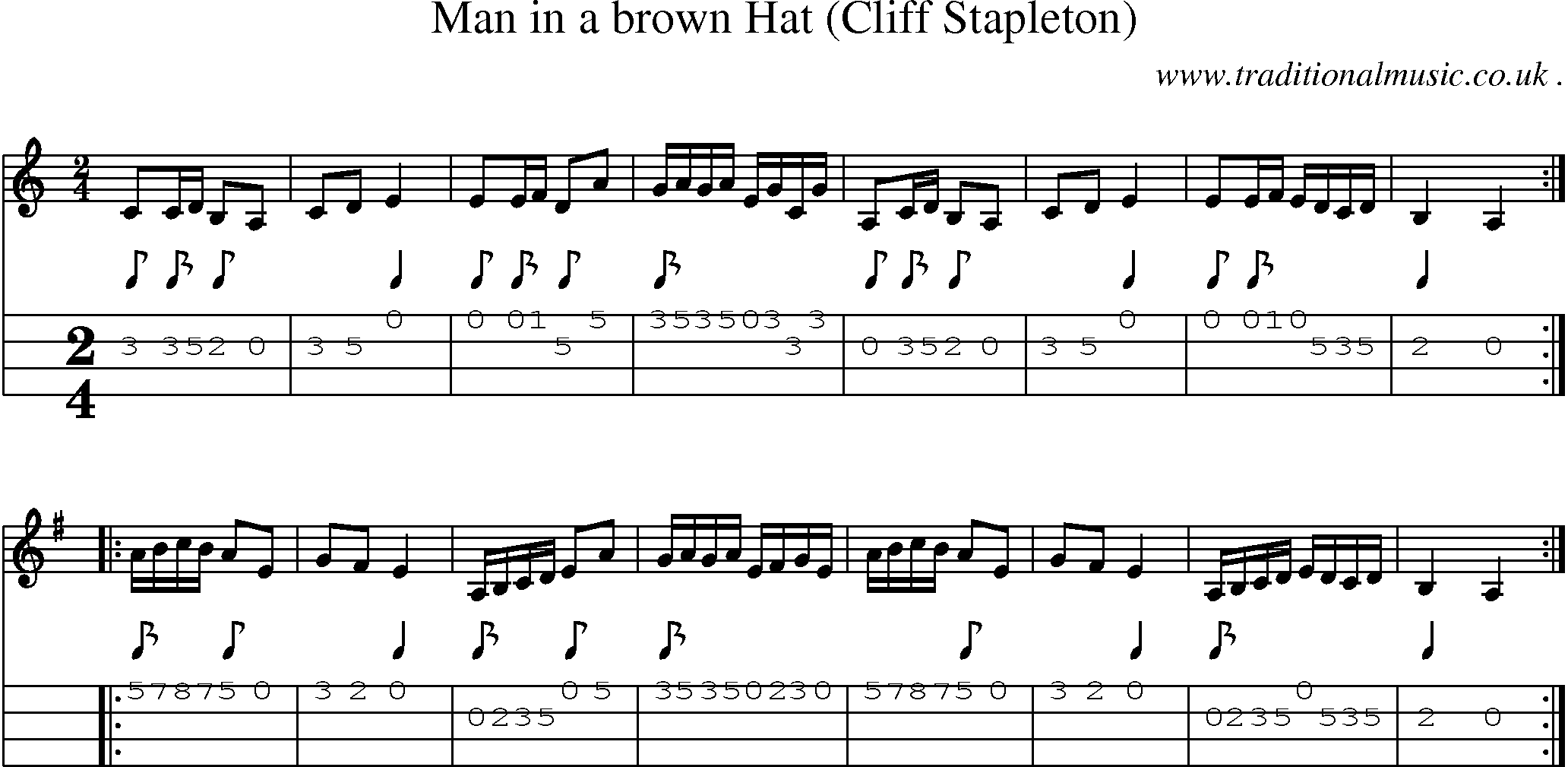 Sheet-Music and Mandolin Tabs for Man In A Brown Hat (cliff Stapleton)