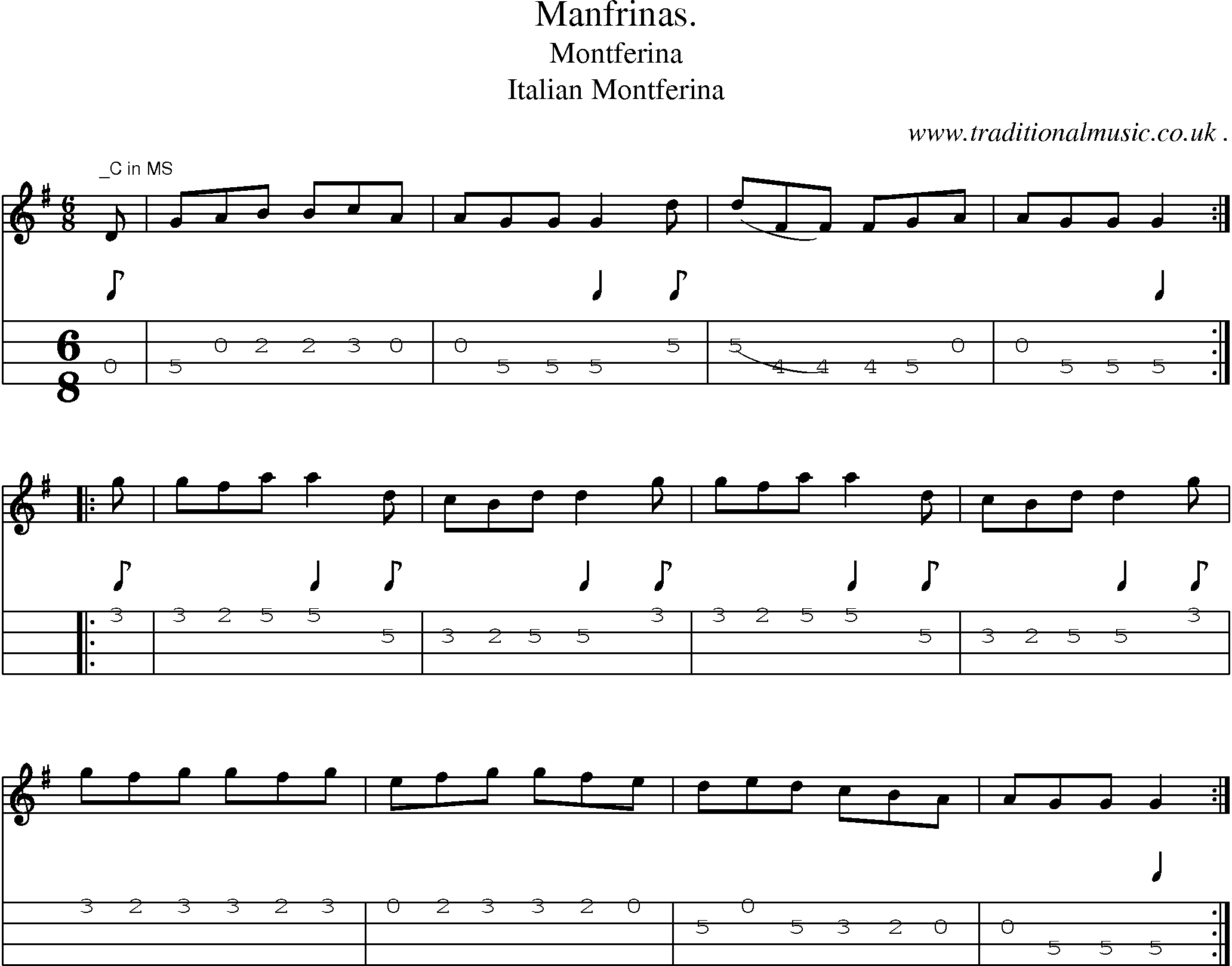 Sheet-Music and Mandolin Tabs for Manfrinas