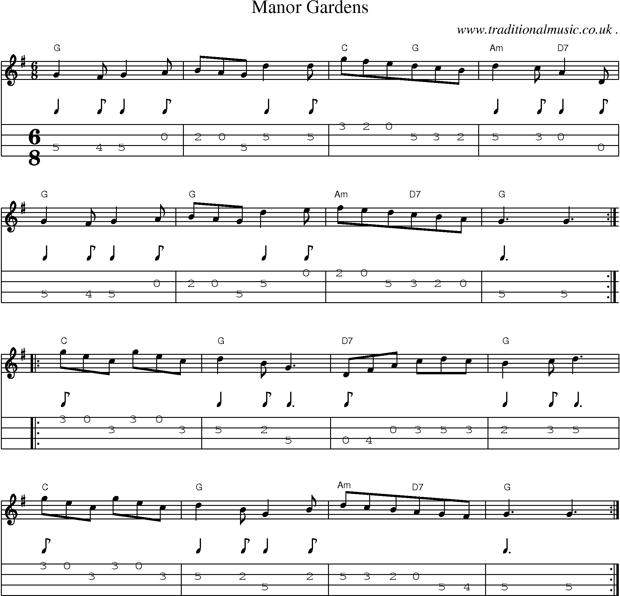 Sheet-Music and Mandolin Tabs for Manor Gardens