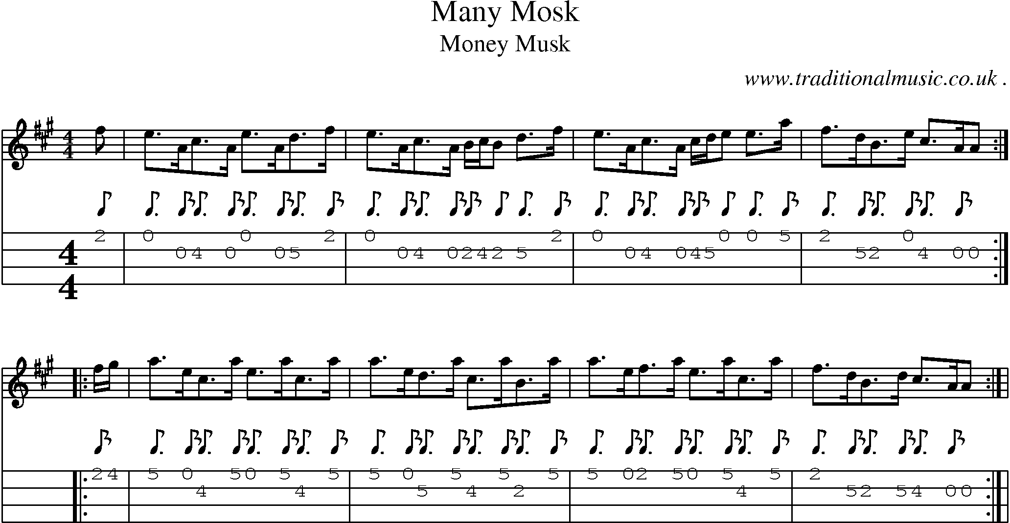 Sheet-Music and Mandolin Tabs for Many Mosk