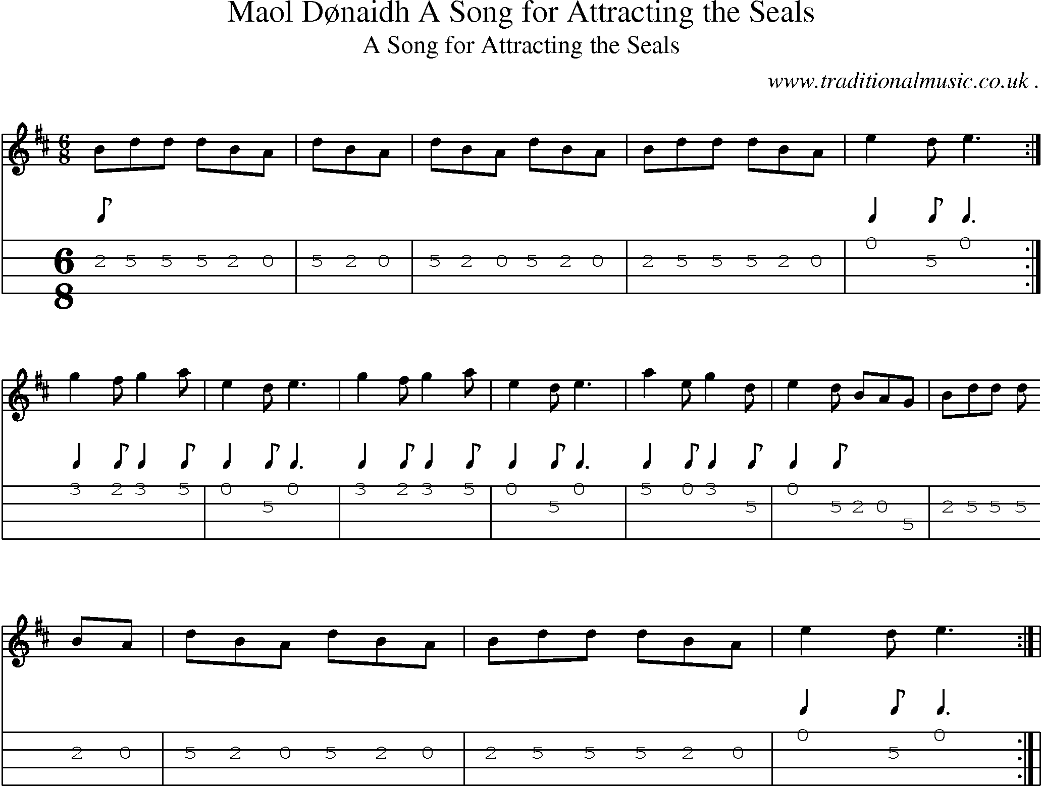 Sheet-Music and Mandolin Tabs for Maol Donaidh A Song For Attracting The Seals