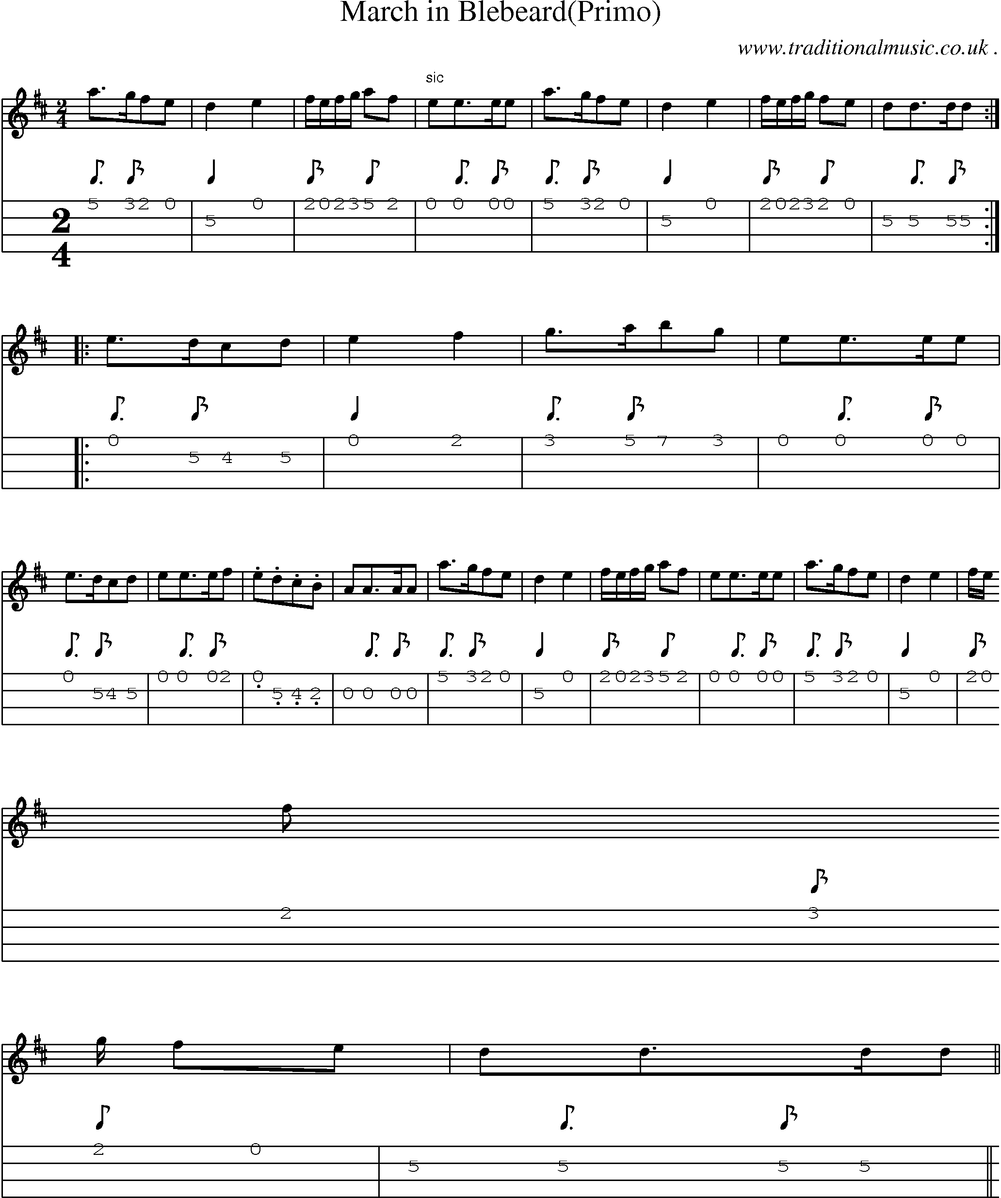 Sheet-Music and Mandolin Tabs for March In Blebeard(primo)
