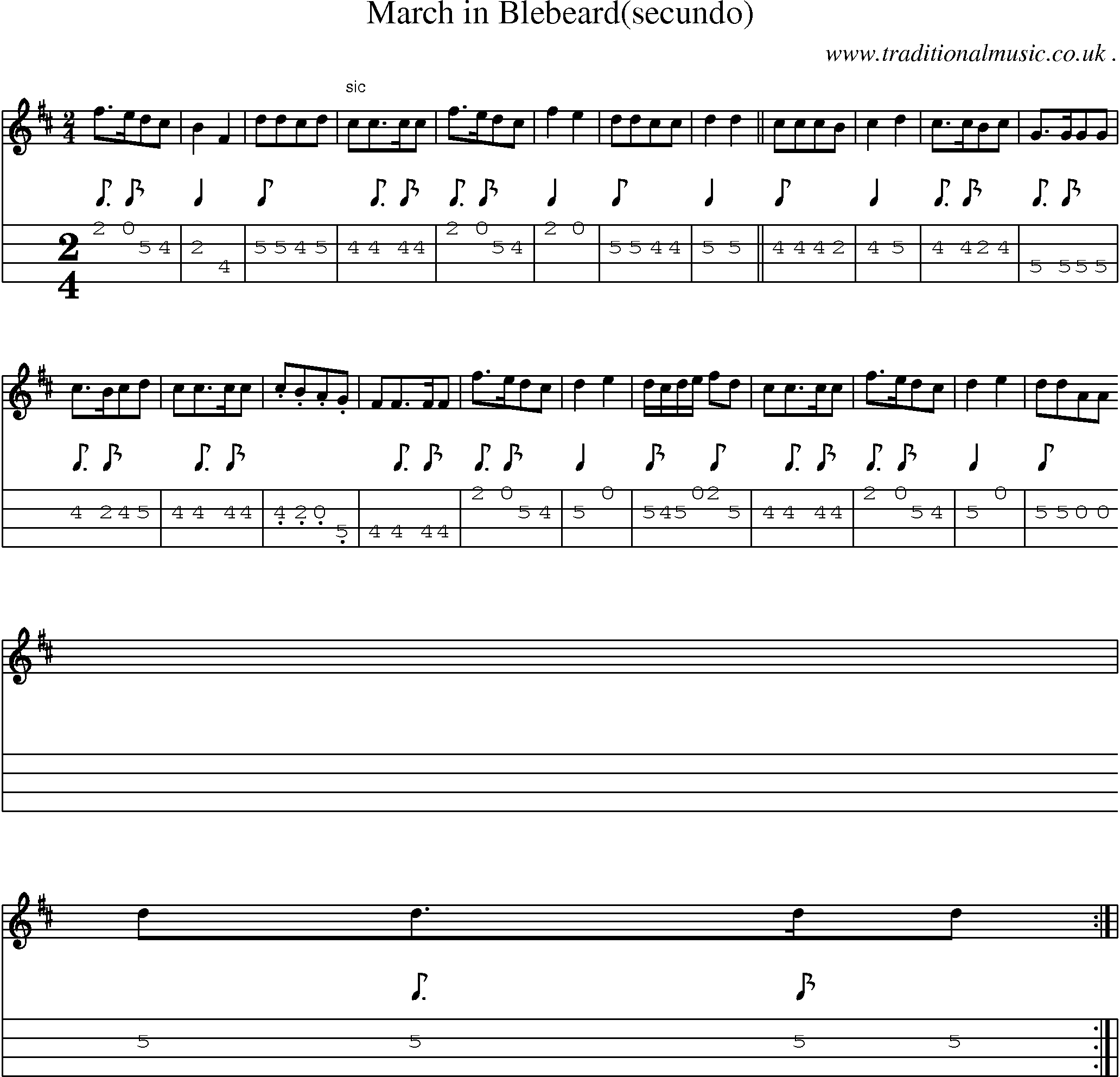 Sheet-Music and Mandolin Tabs for March In Blebeard(secundo)