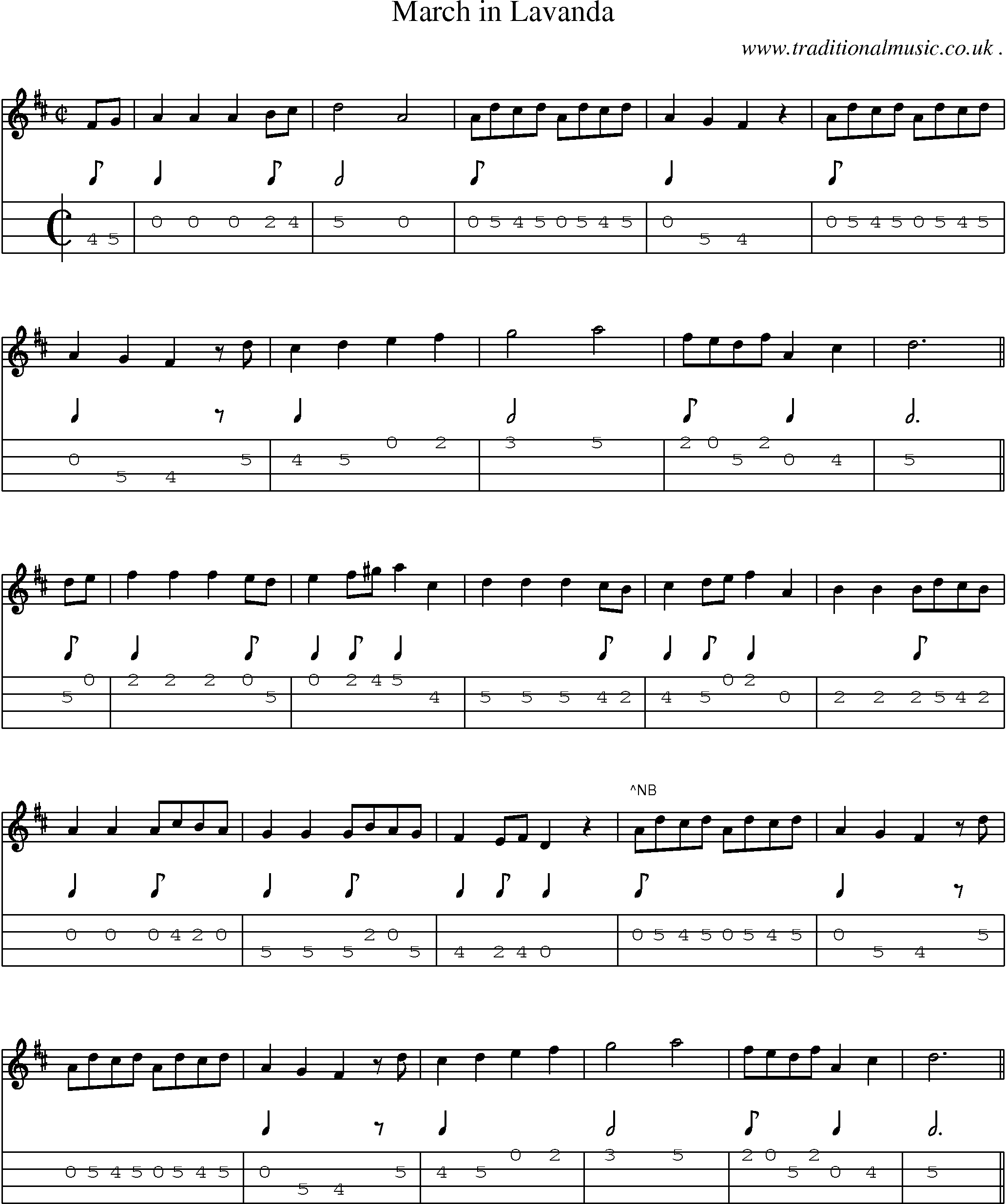Sheet-Music and Mandolin Tabs for March In Lavanda