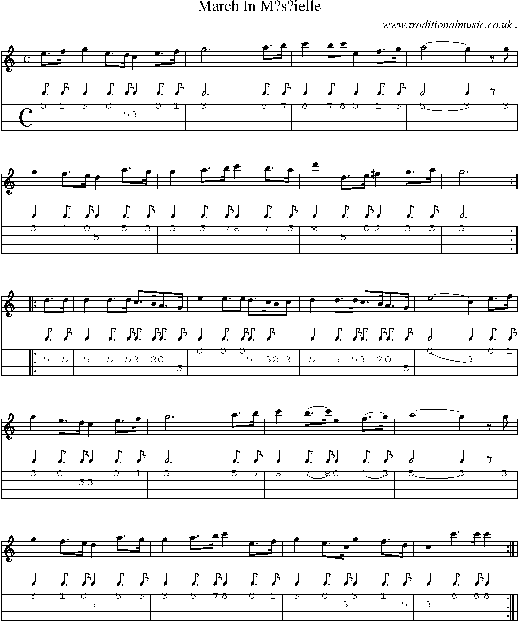 Sheet-Music and Mandolin Tabs for March In Msielle