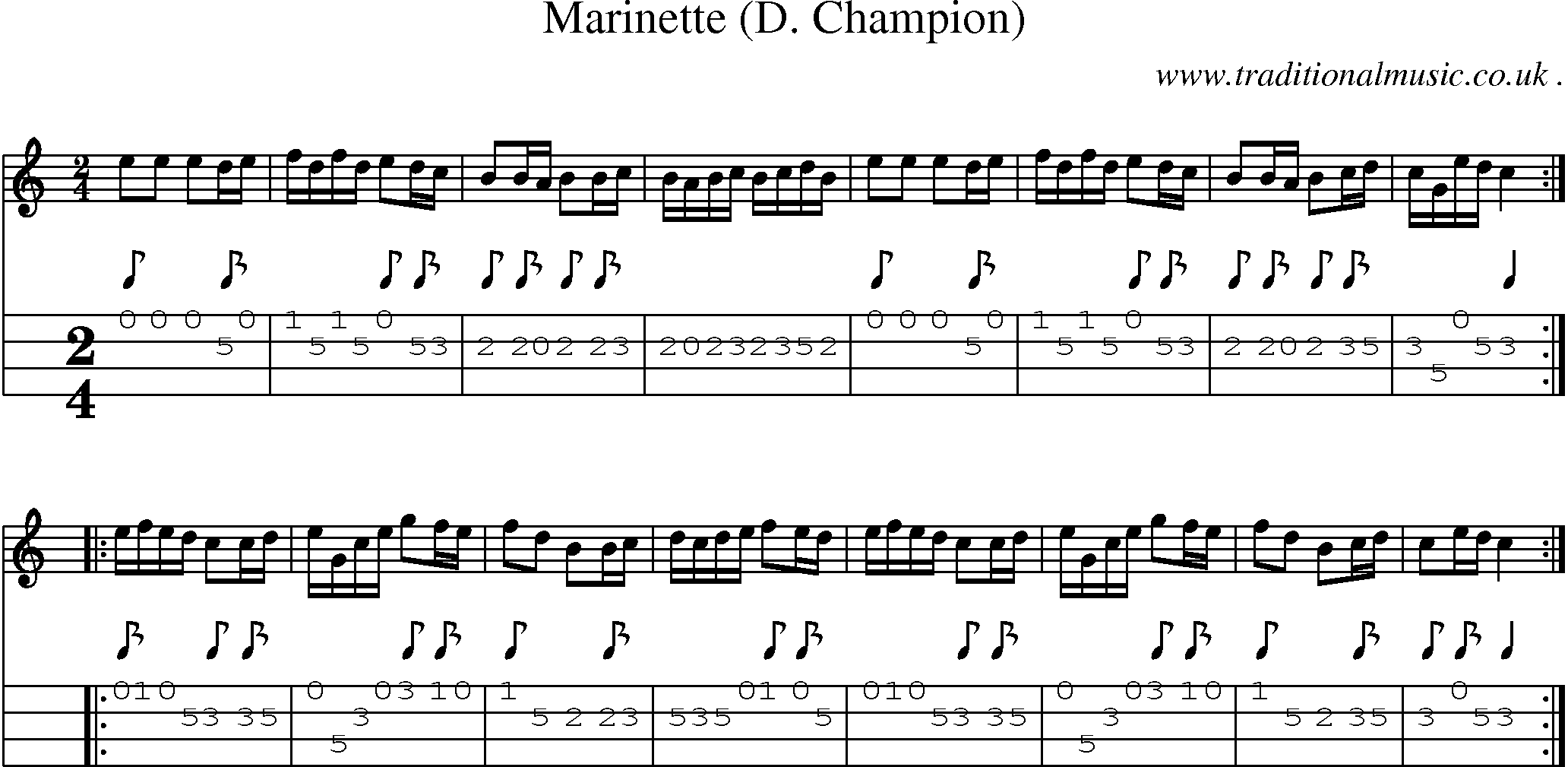 Sheet-Music and Mandolin Tabs for Marinette (d Champion)