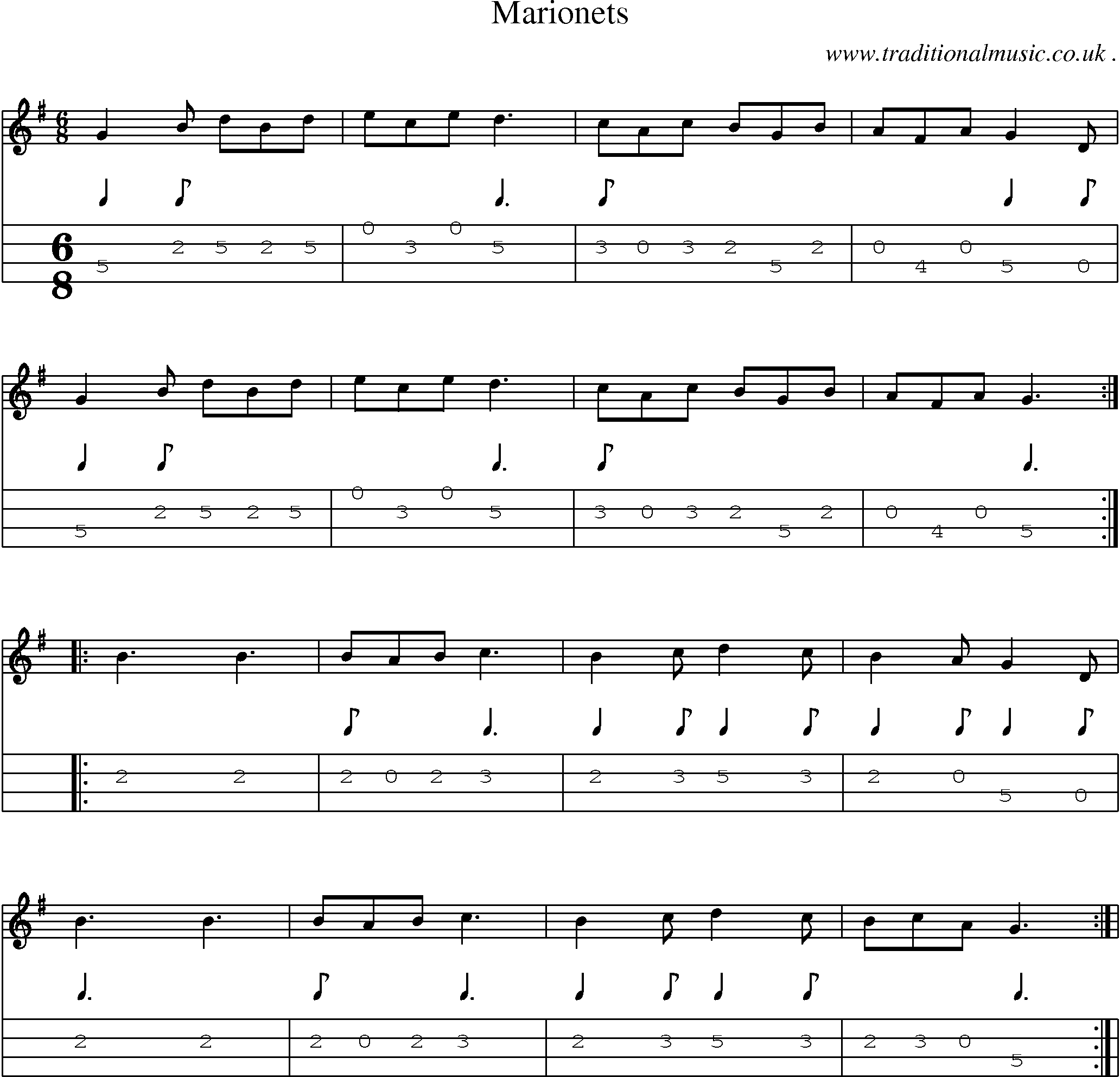 Sheet-Music and Mandolin Tabs for Marionets