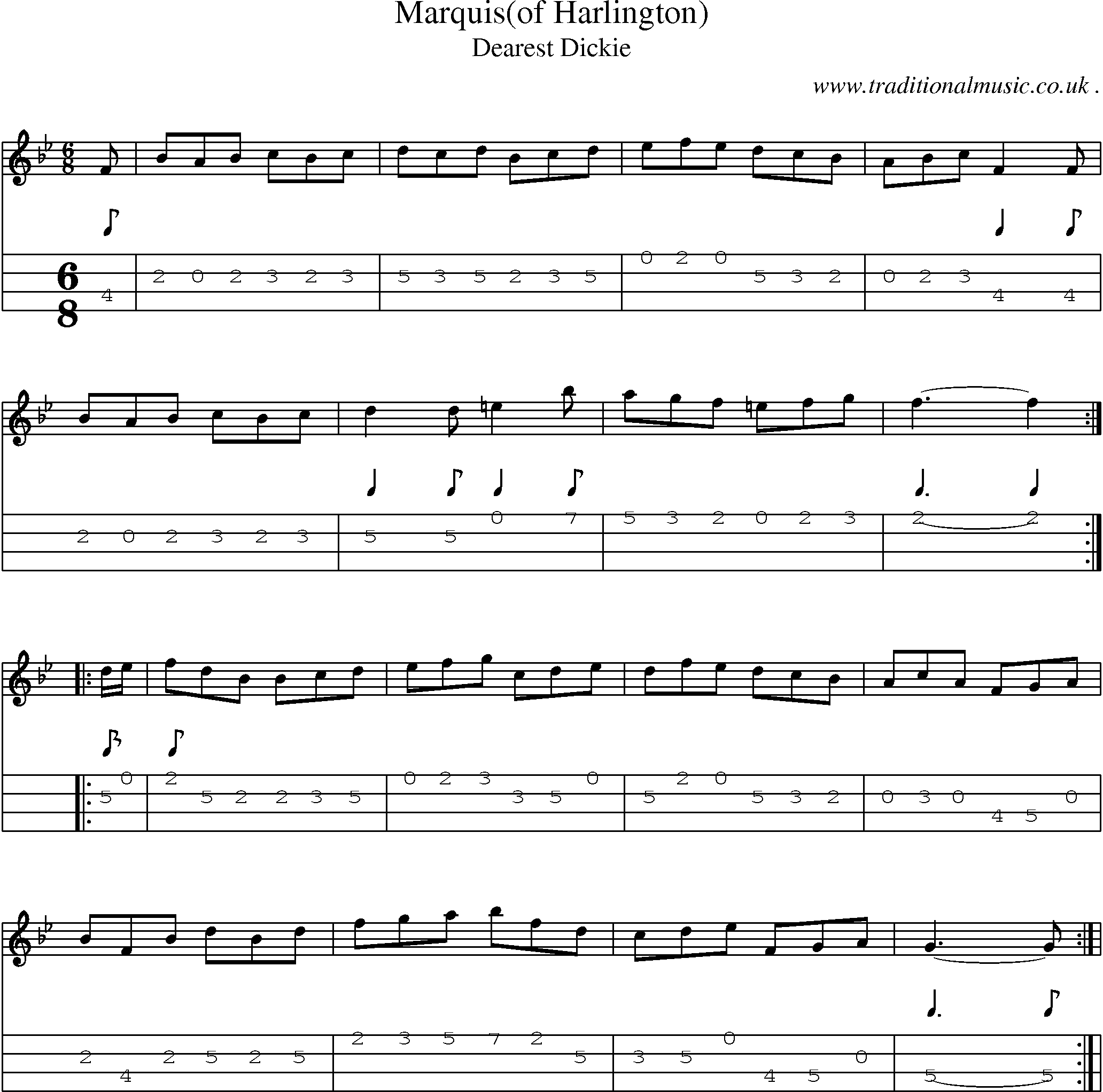 Sheet-Music and Mandolin Tabs for Marquis(of Harlington)