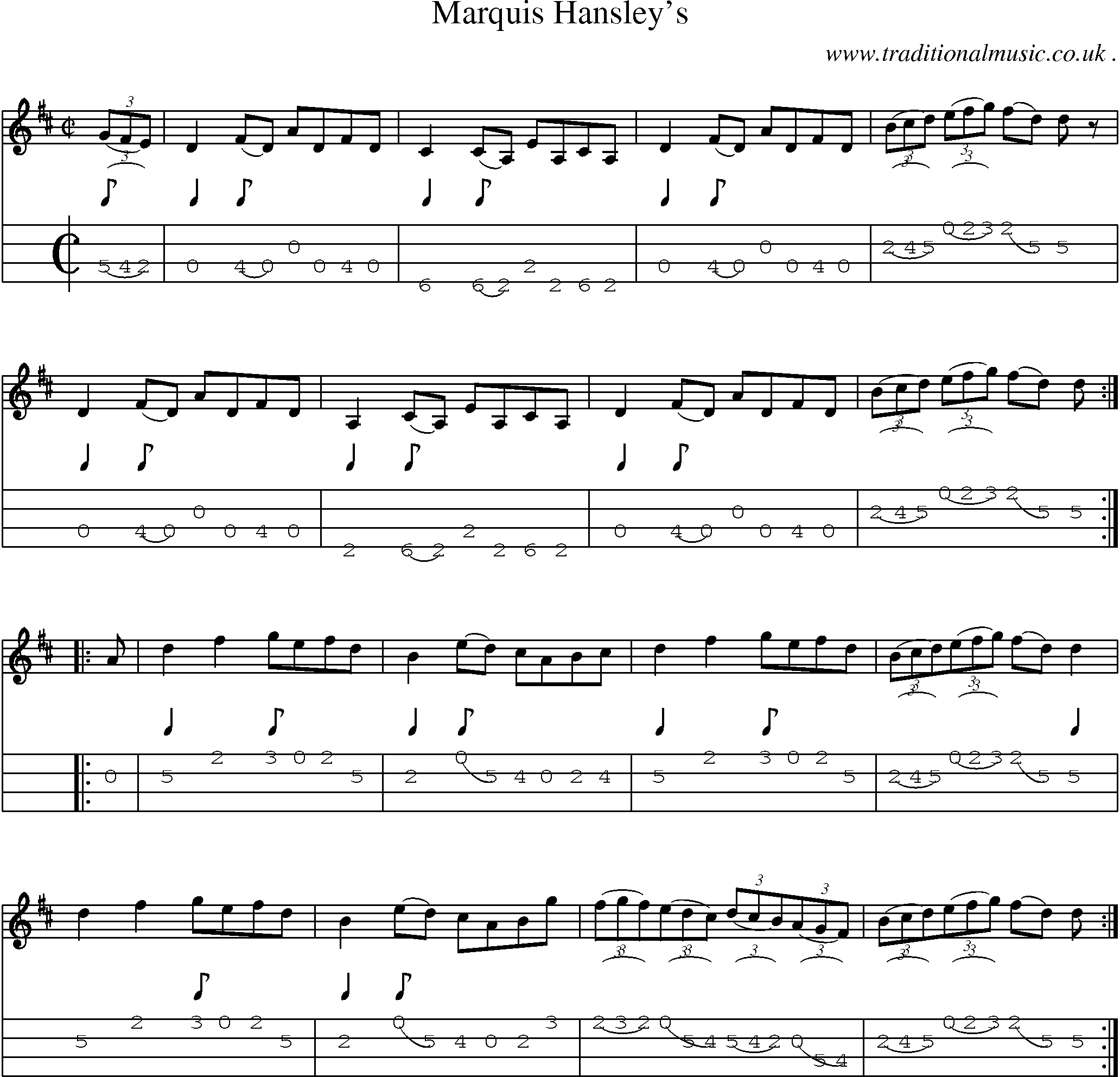 Sheet-Music and Mandolin Tabs for Marquis Hansleys