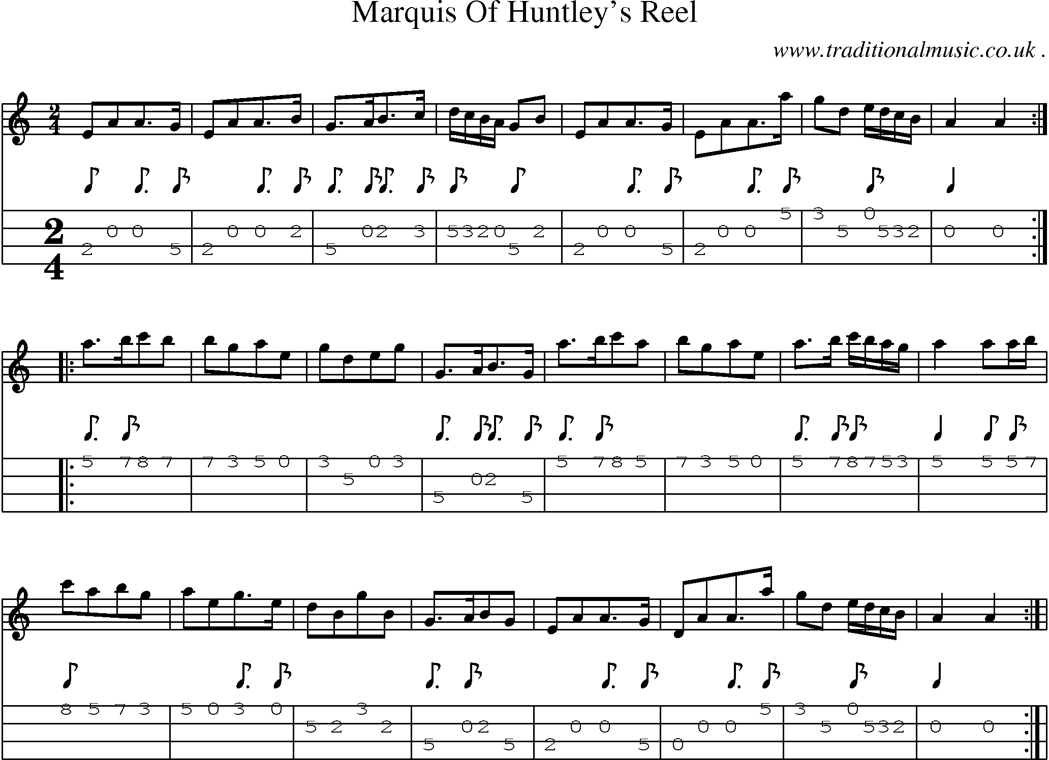 Sheet-Music and Mandolin Tabs for Marquis Of Huntley Reel