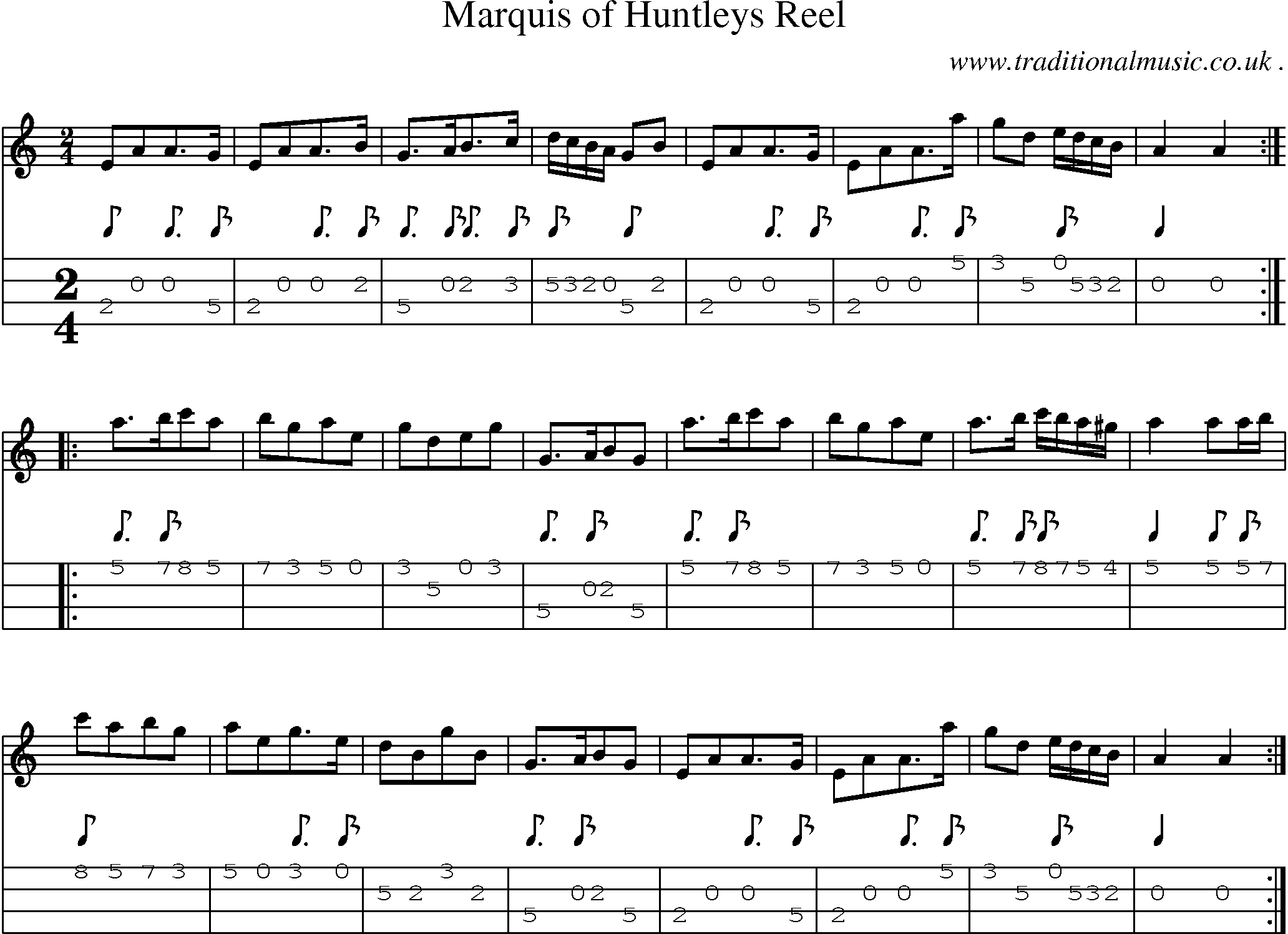 Sheet-Music and Mandolin Tabs for Marquis Of Huntleys Reel