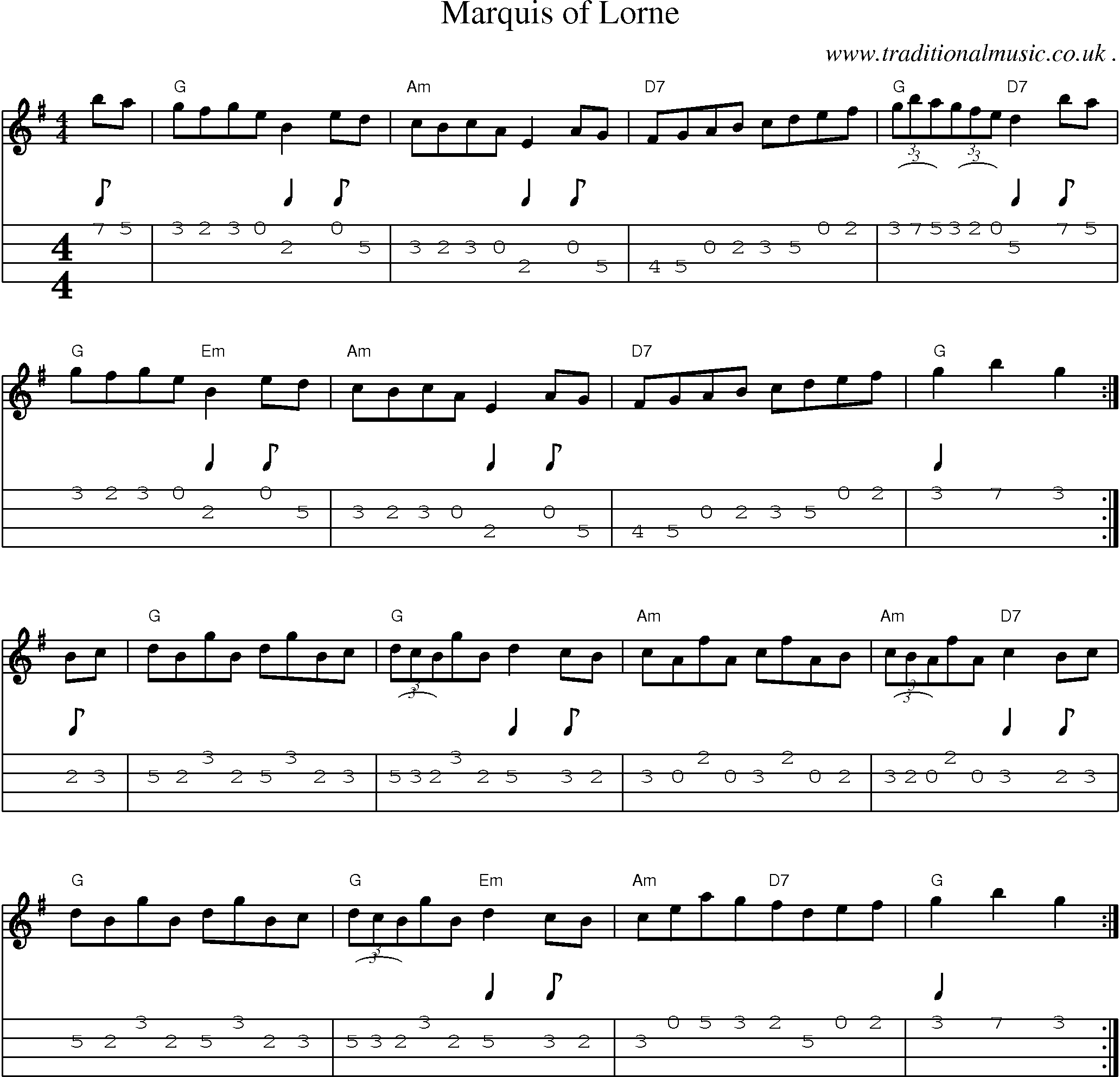 Sheet-Music and Mandolin Tabs for Marquis Of Lorne