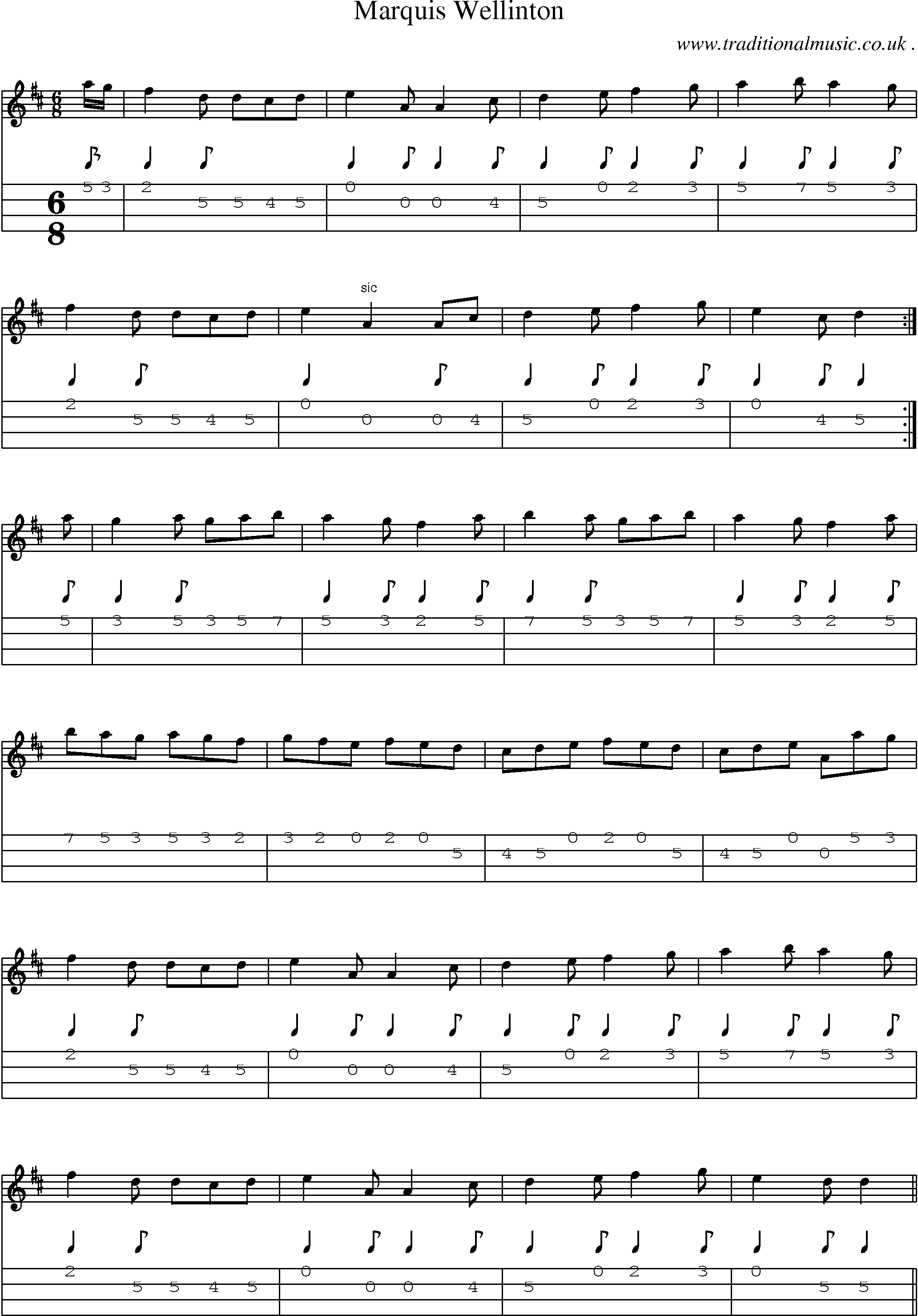 Sheet-Music and Mandolin Tabs for Marquis Wellinton