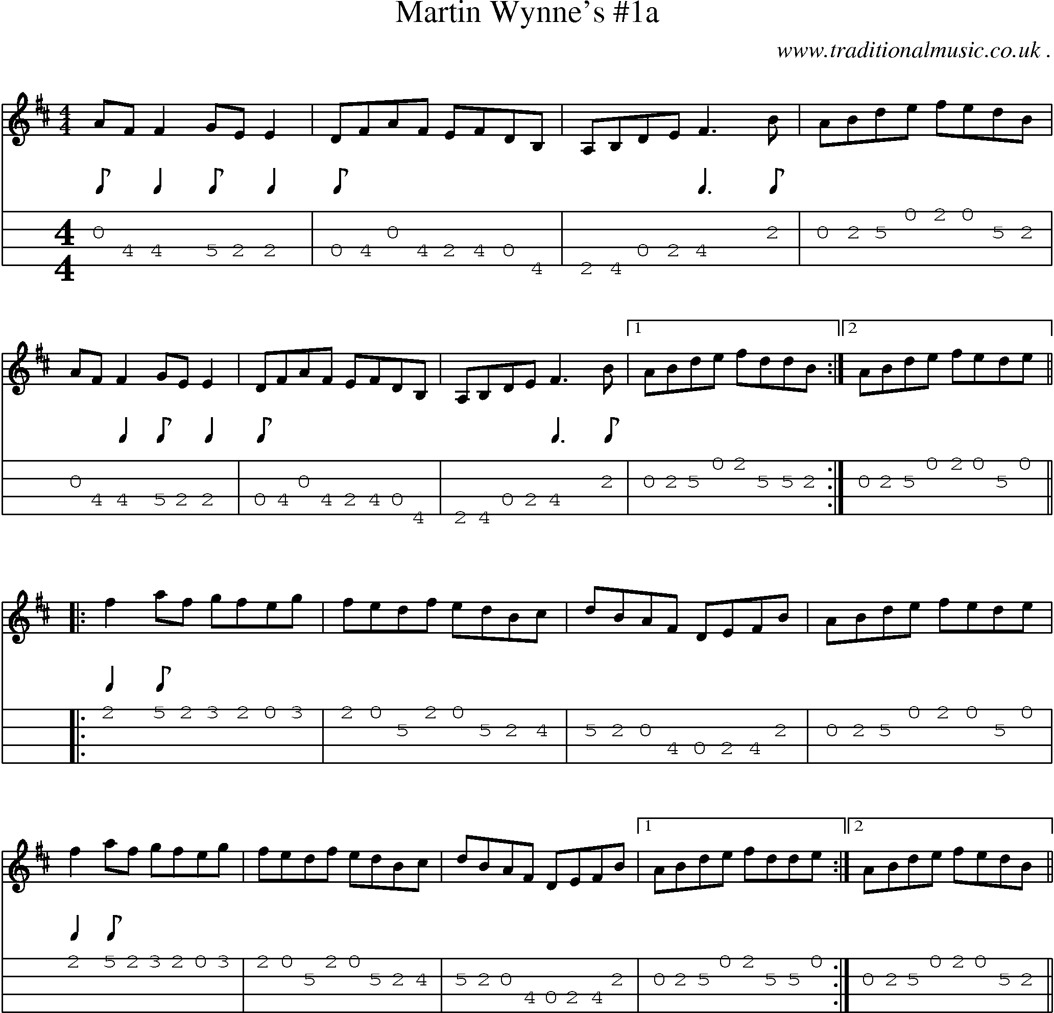 Sheet-Music and Mandolin Tabs for Martin Wynnes 1a