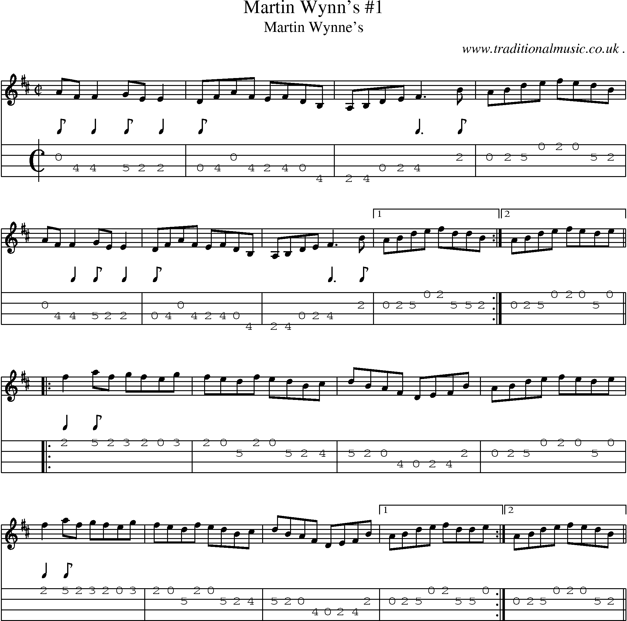 Sheet-Music and Mandolin Tabs for Martin Wynns 1