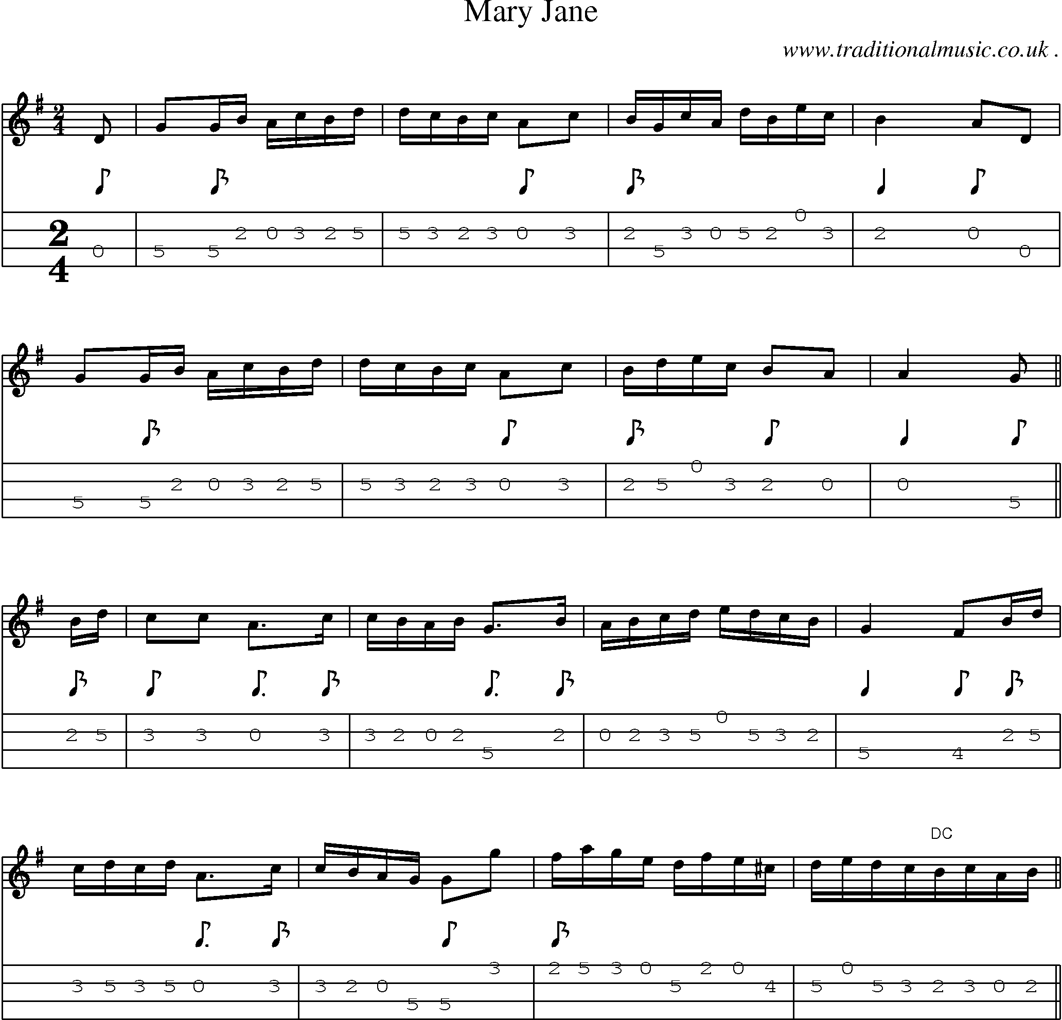 Sheet-Music and Mandolin Tabs for Mary Jane