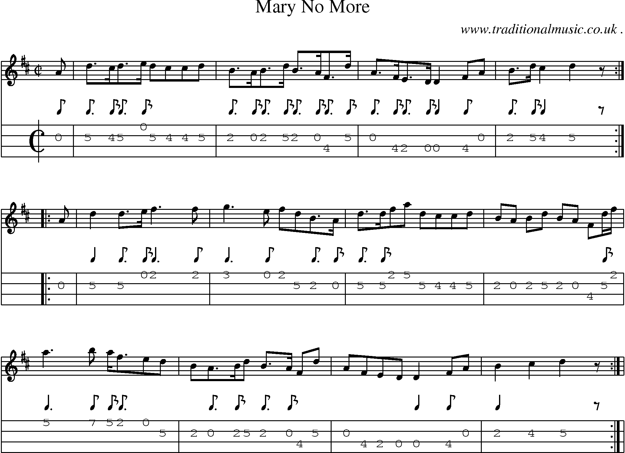 Sheet-Music and Mandolin Tabs for Mary No More