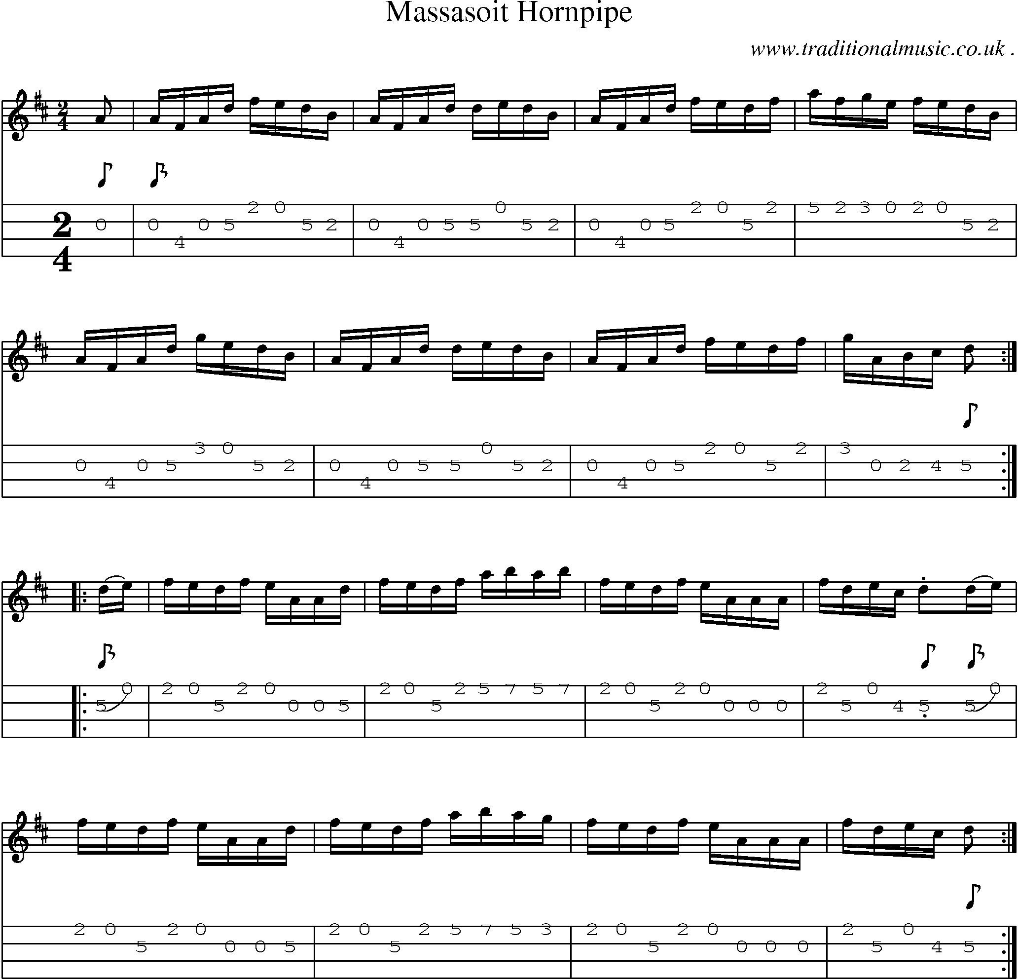 Sheet-Music and Mandolin Tabs for Massasoit Hornpipe