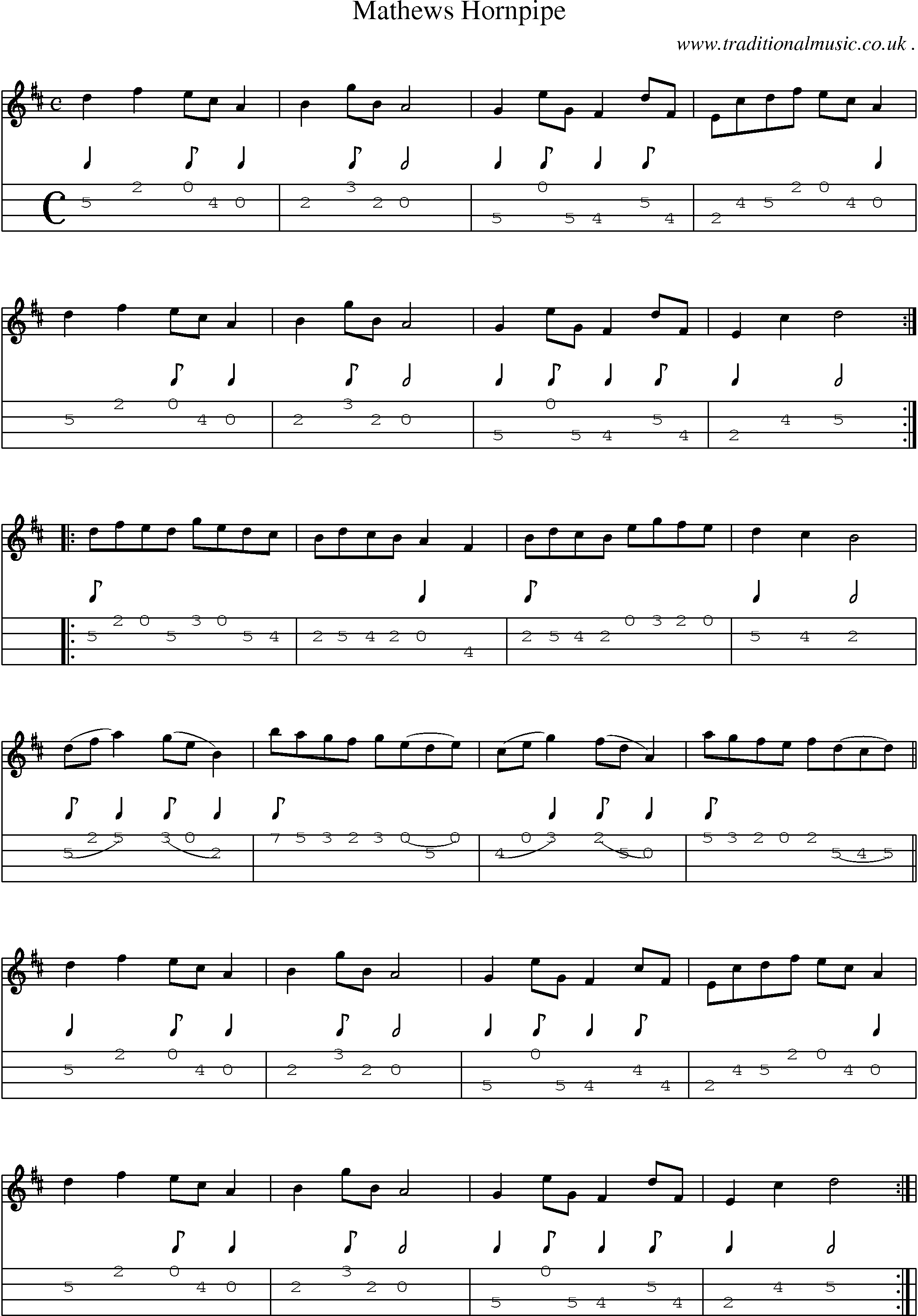 Sheet-Music and Mandolin Tabs for Mathews Hornpipe