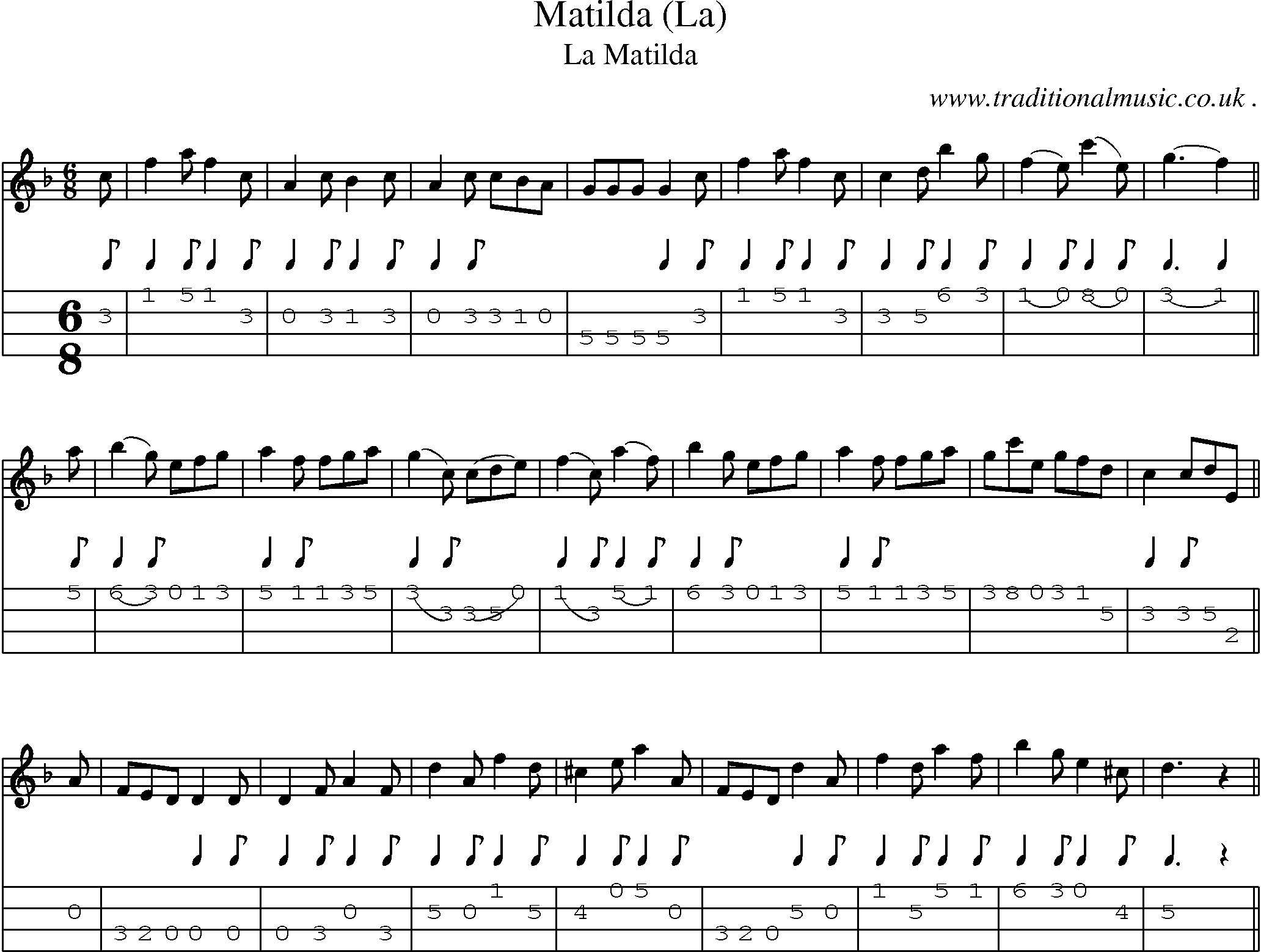Sheet-Music and Mandolin Tabs for Matilda (la)