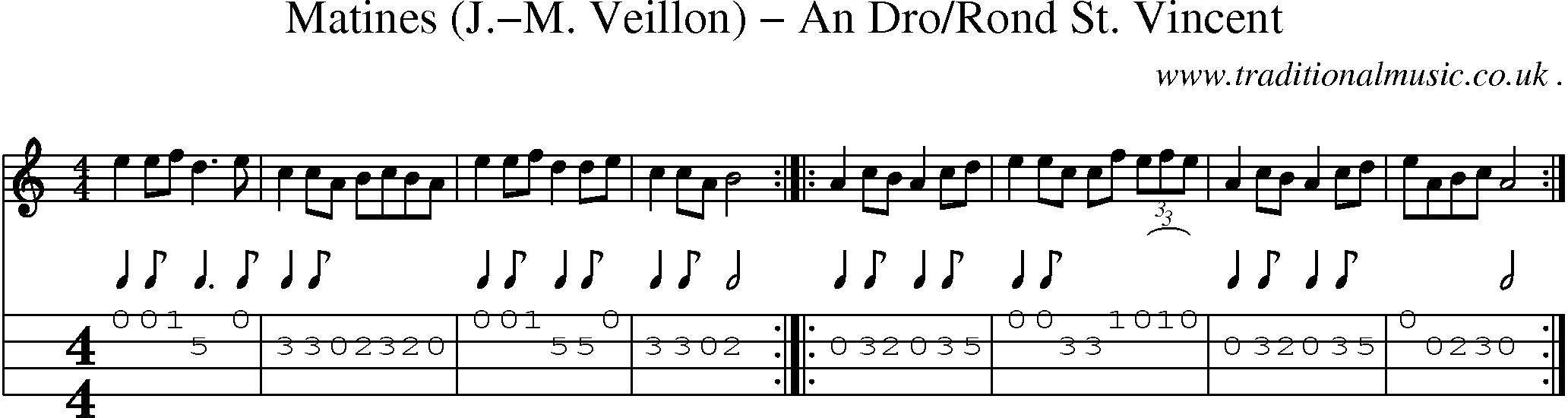 Sheet-Music and Mandolin Tabs for Matines (j-m Veillon) An Drorond St Vincent