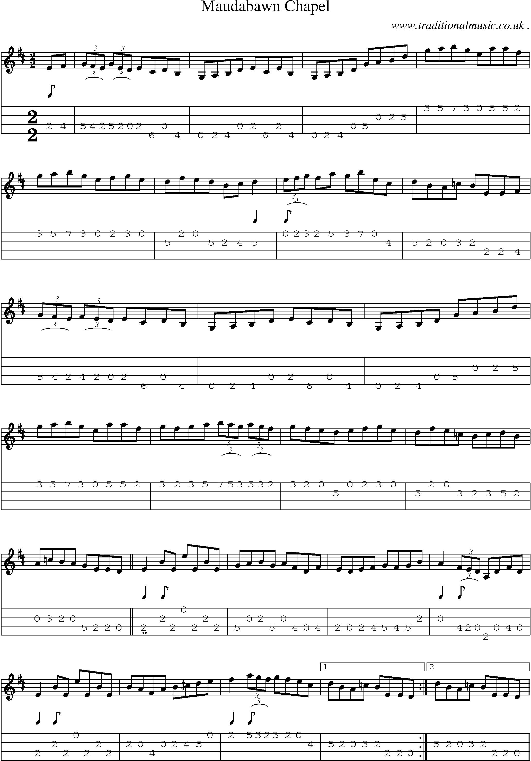 Sheet-Music and Mandolin Tabs for Maudabawn Chapel