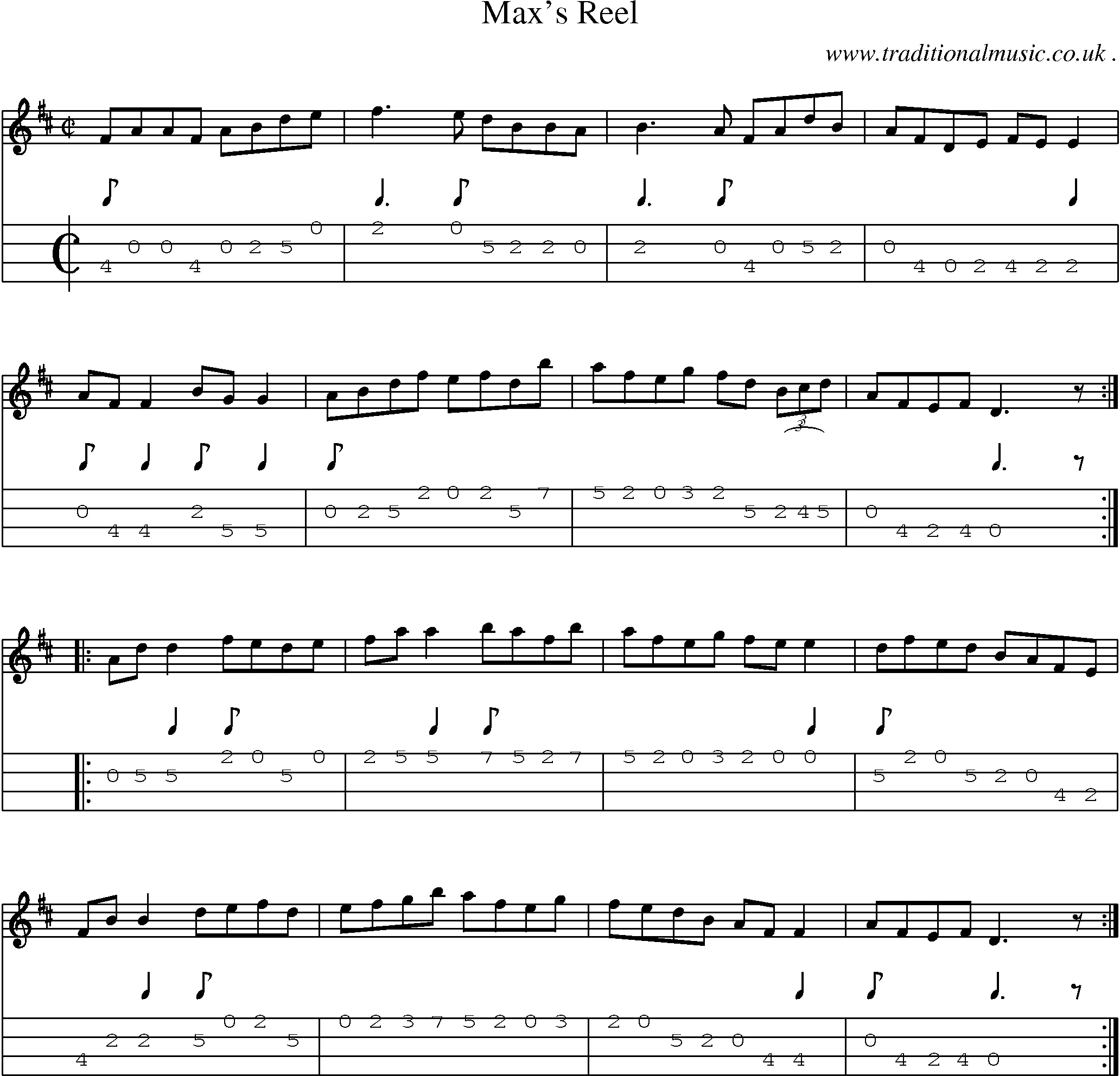 Sheet-Music and Mandolin Tabs for Maxs Reel