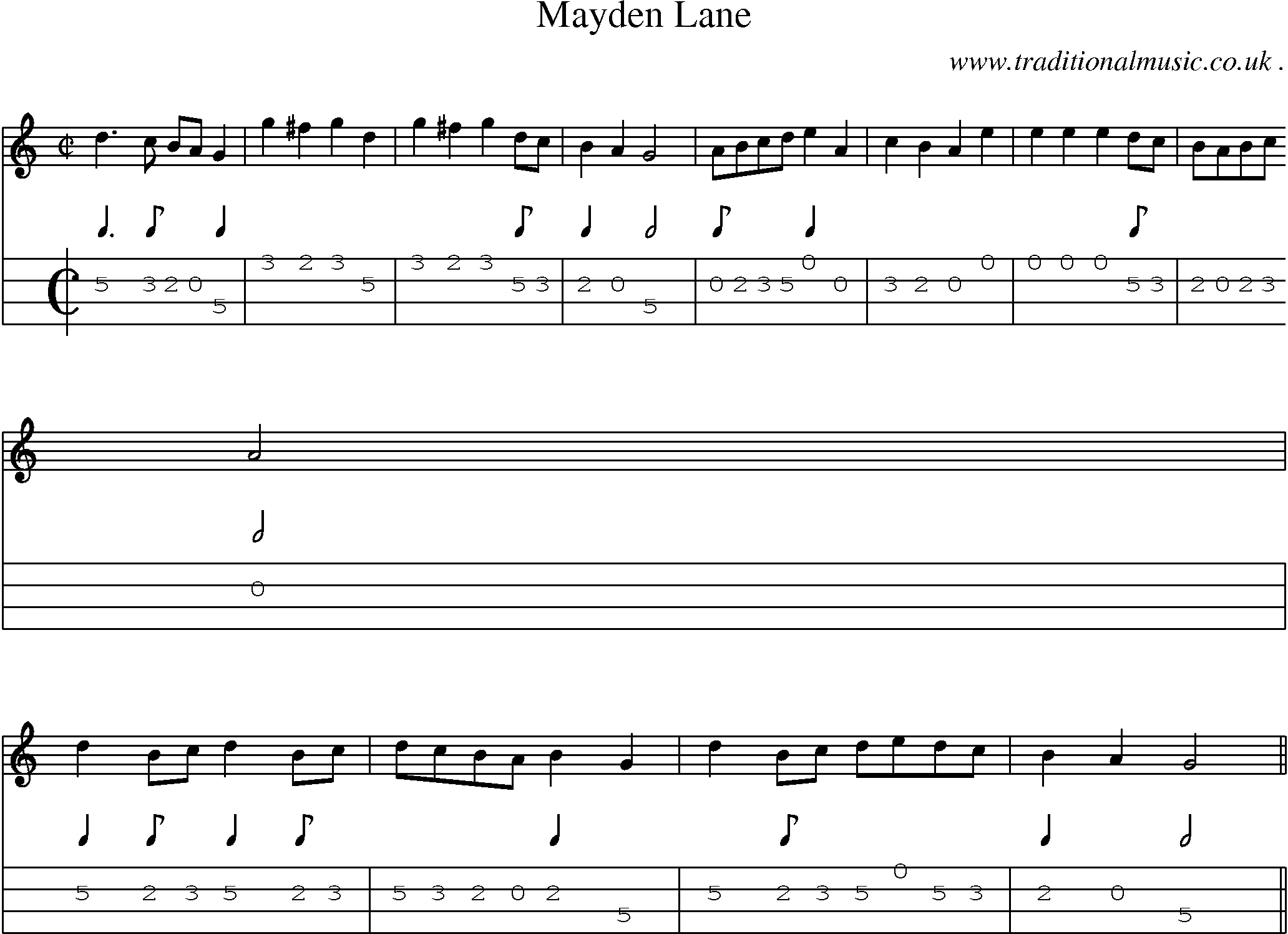 Sheet-Music and Mandolin Tabs for Mayden Lane