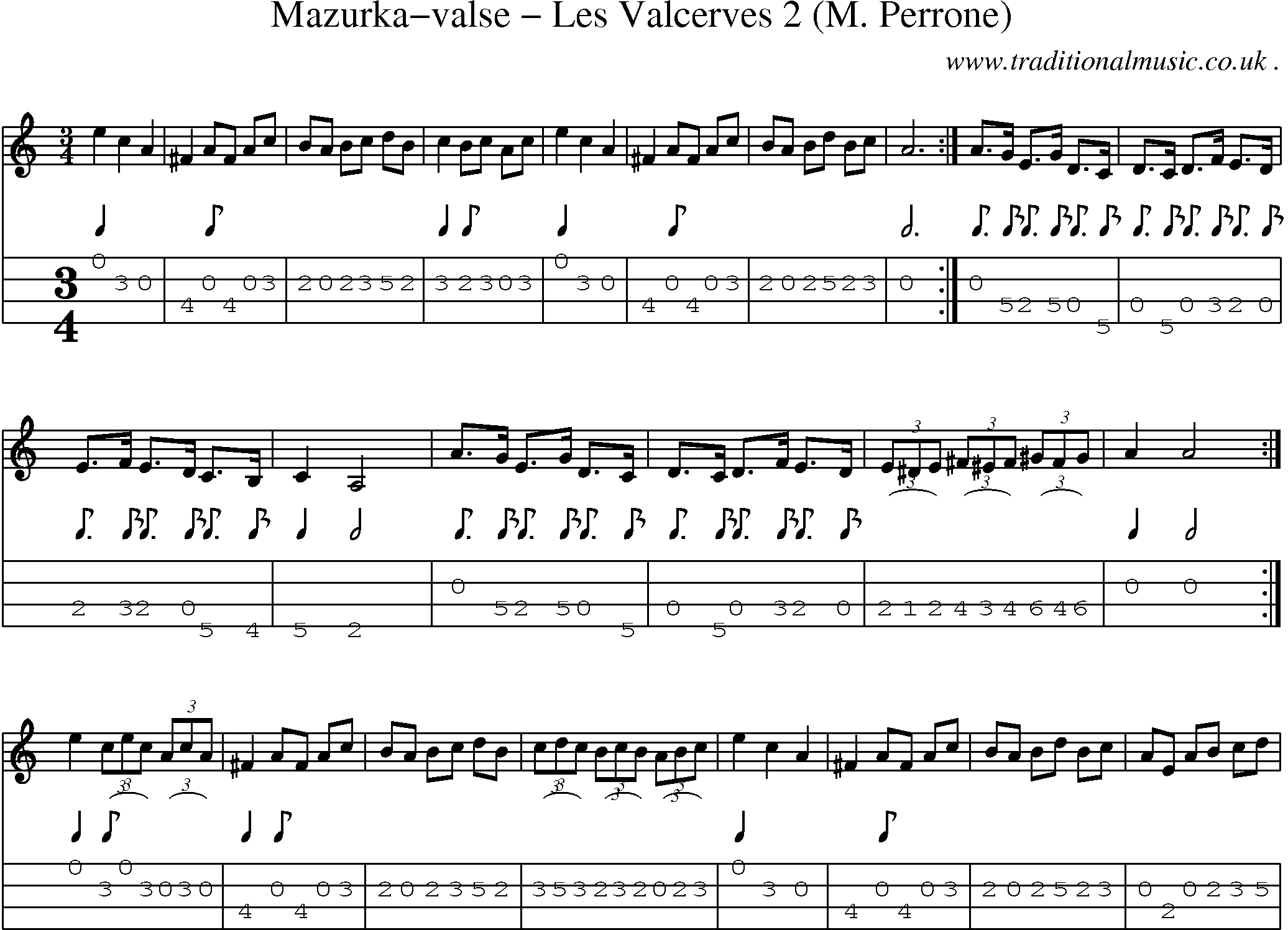 Sheet-Music and Mandolin Tabs for Mazurka-valse Les Valcerves 2 (m Perrone)