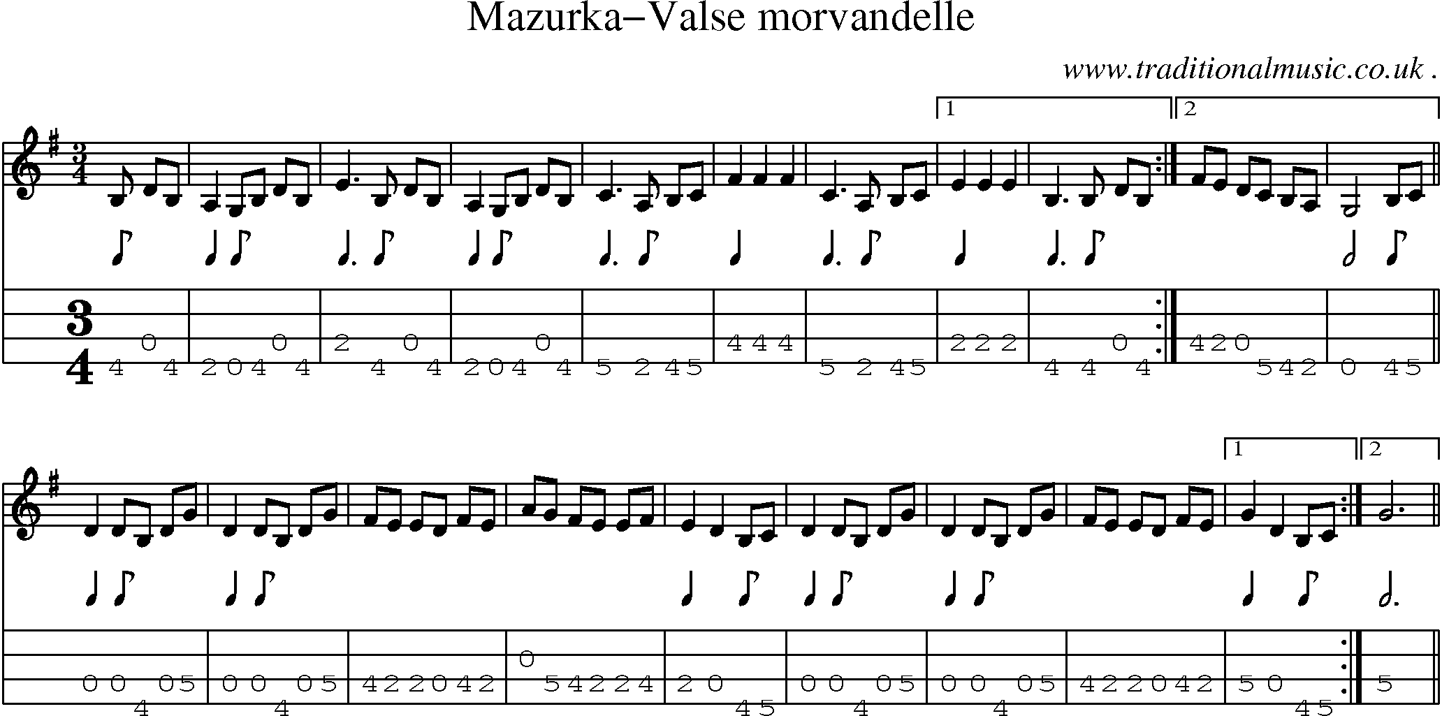 Sheet-Music and Mandolin Tabs for Mazurka-valse Morvandelle
