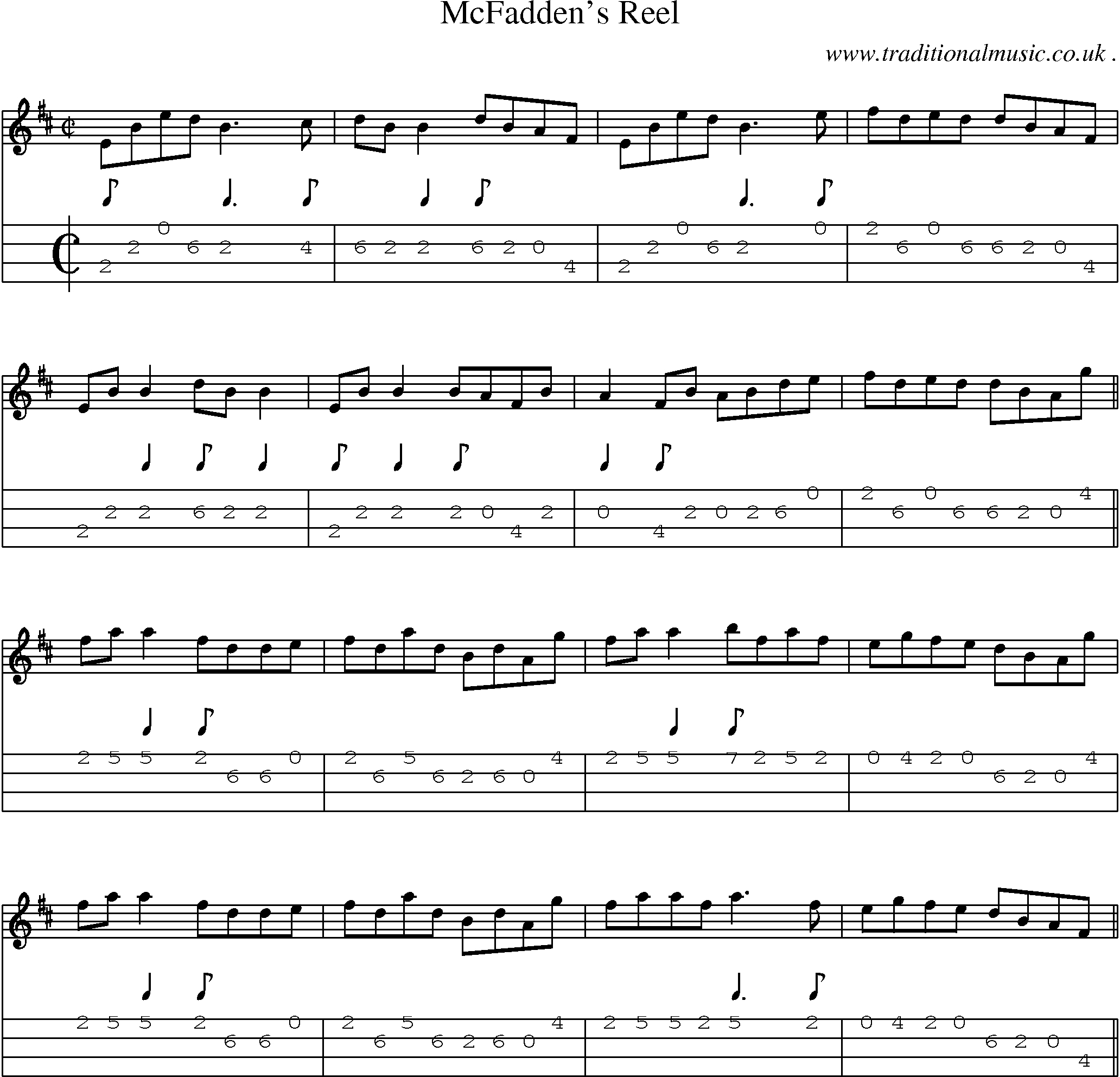 Sheet-Music and Mandolin Tabs for Mcfaddens Reel