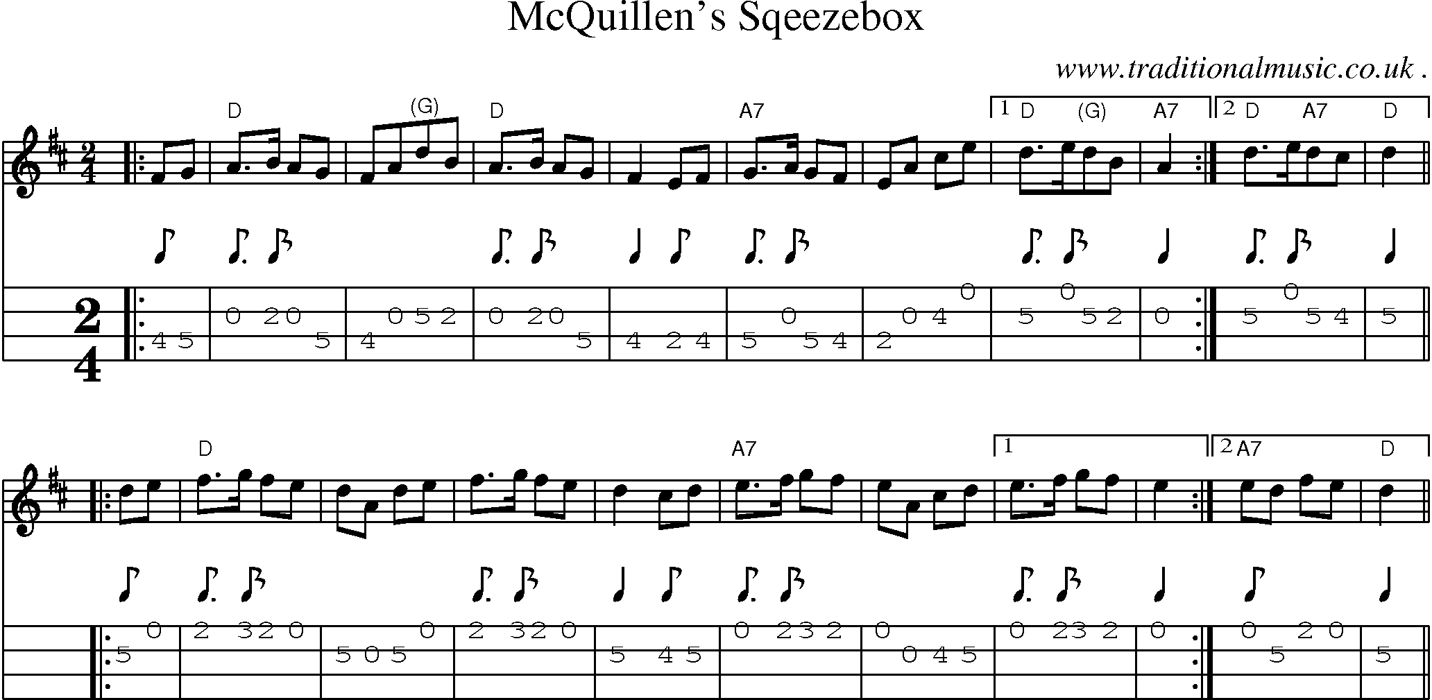 Sheet-Music and Mandolin Tabs for Mcquillens Sqeezebox