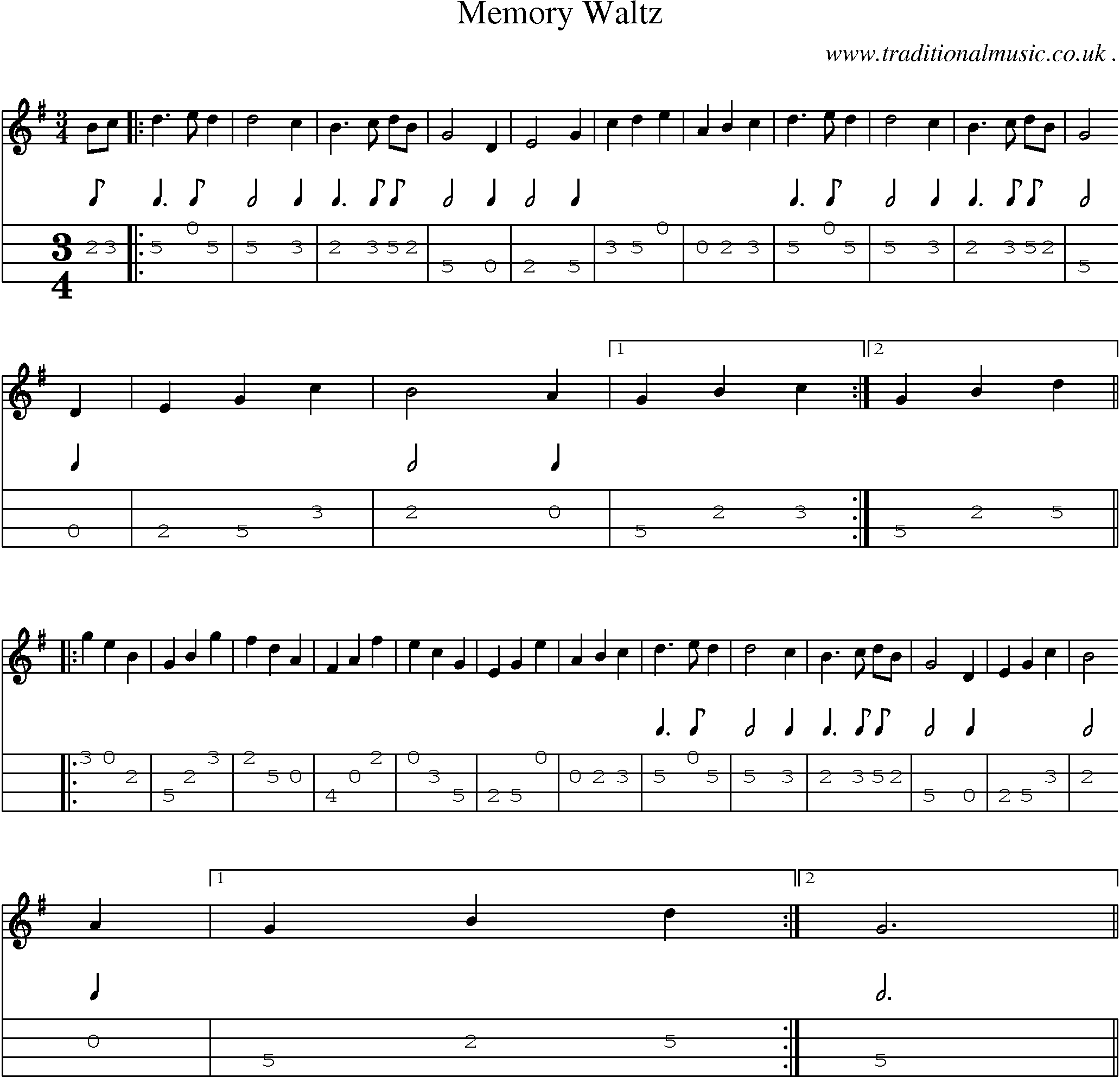 Sheet-Music and Mandolin Tabs for Memory Waltz