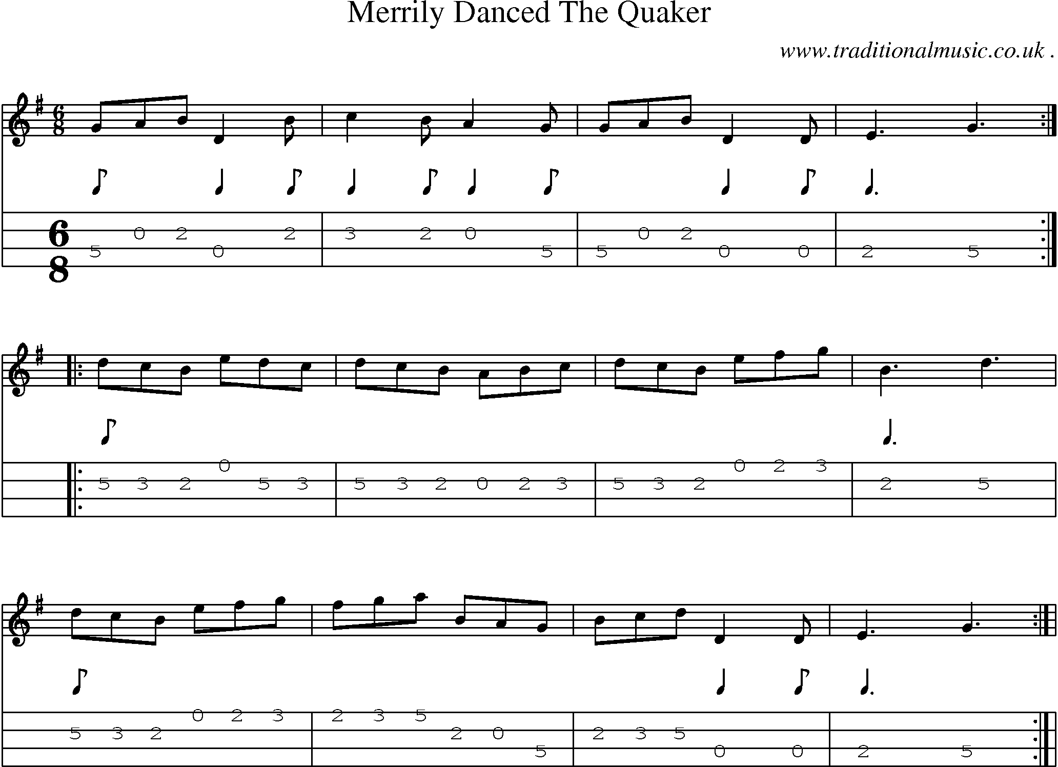 Sheet-Music and Mandolin Tabs for Merrily Danced The Quaker
