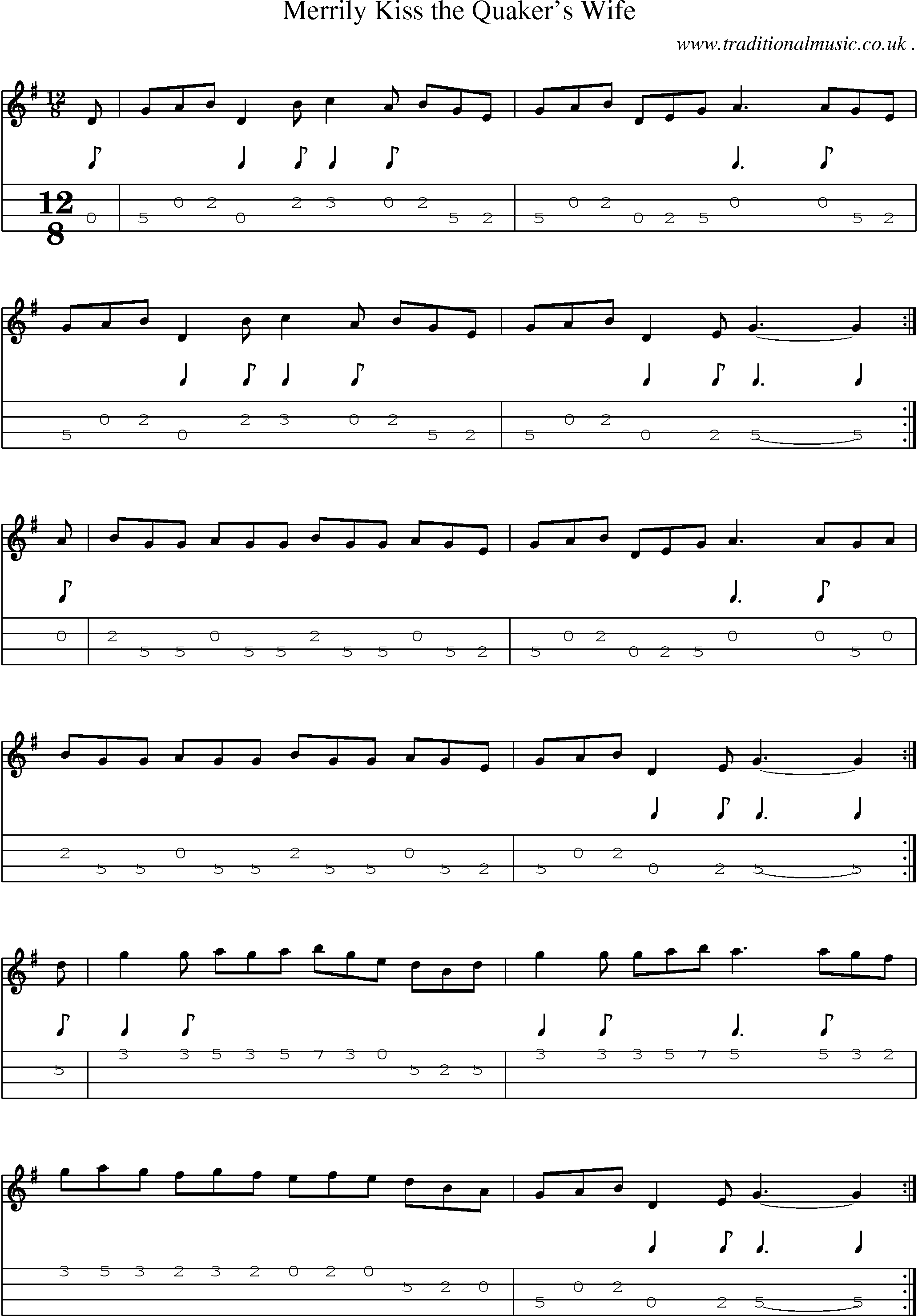 Sheet-Music and Mandolin Tabs for Merrily Kiss The Quakers Wife