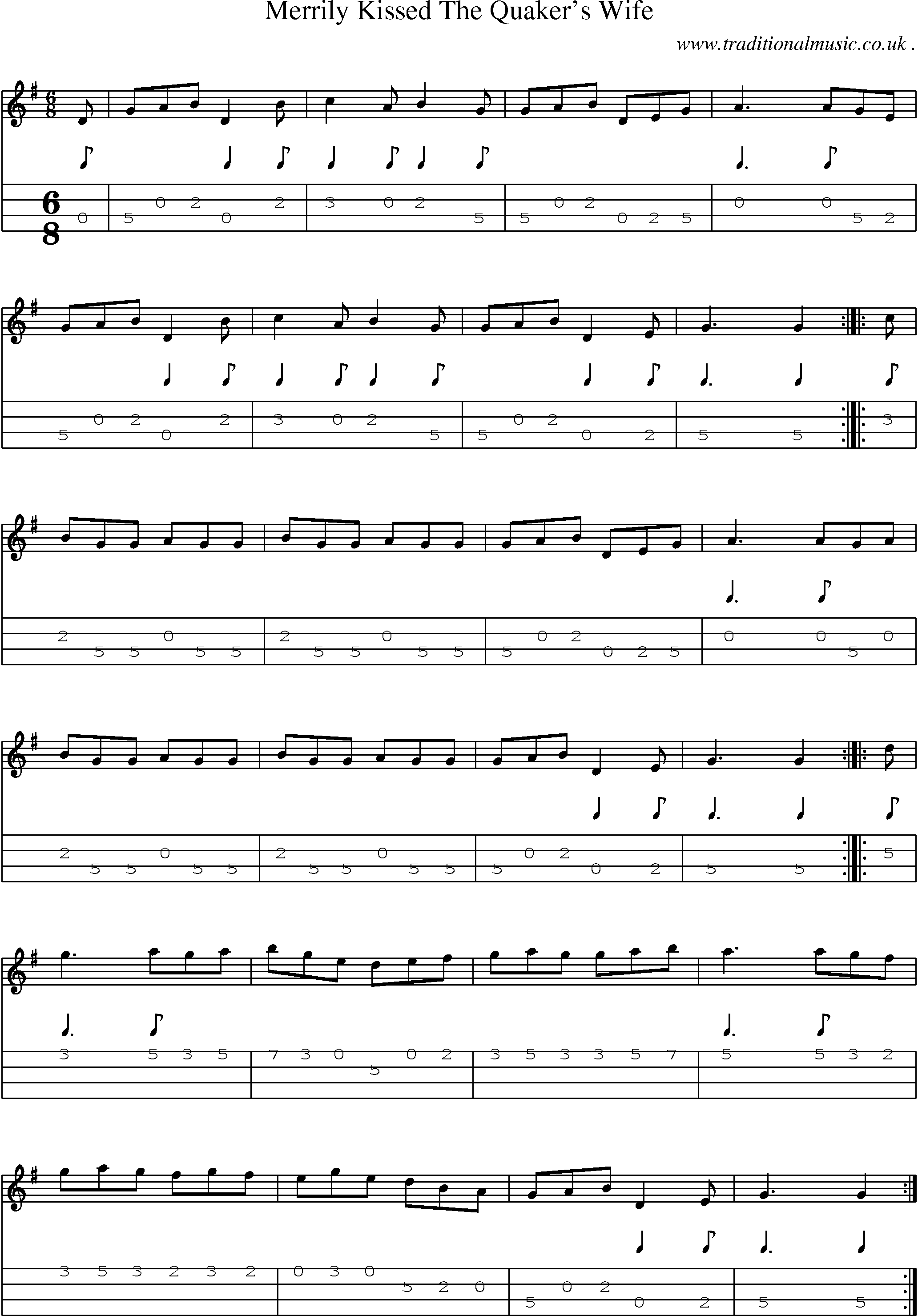Sheet-Music and Mandolin Tabs for Merrily Kissed The Quakers Wife