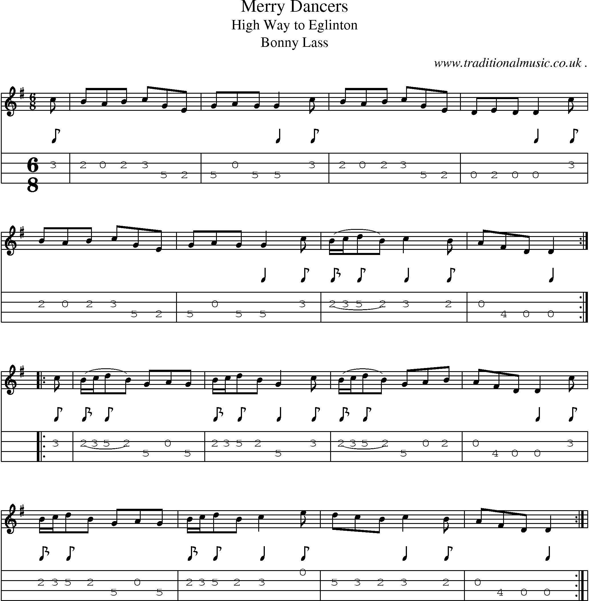 Sheet-Music and Mandolin Tabs for Merry Dancers