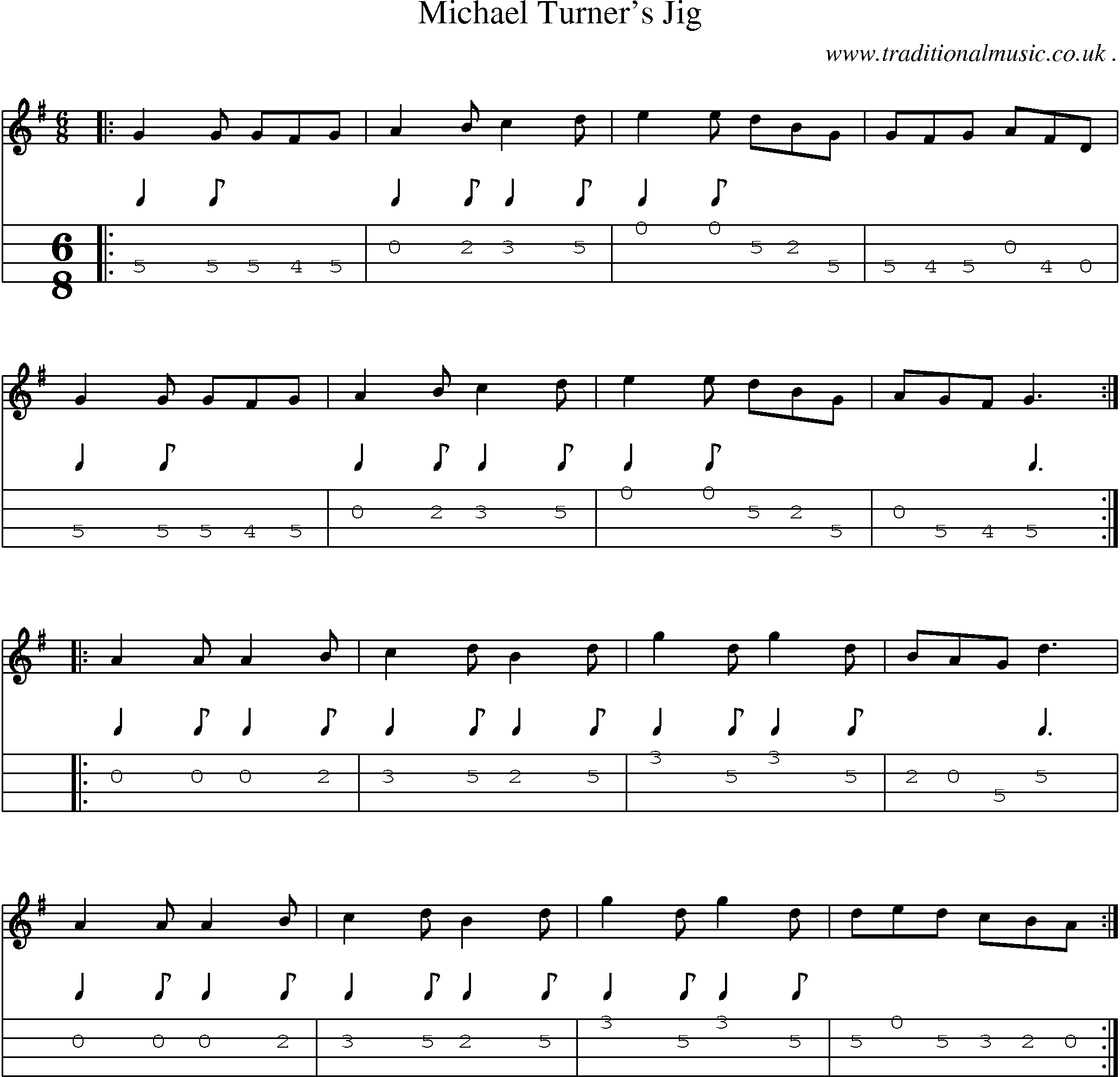 Sheet-Music and Mandolin Tabs for Michael Turners Jig