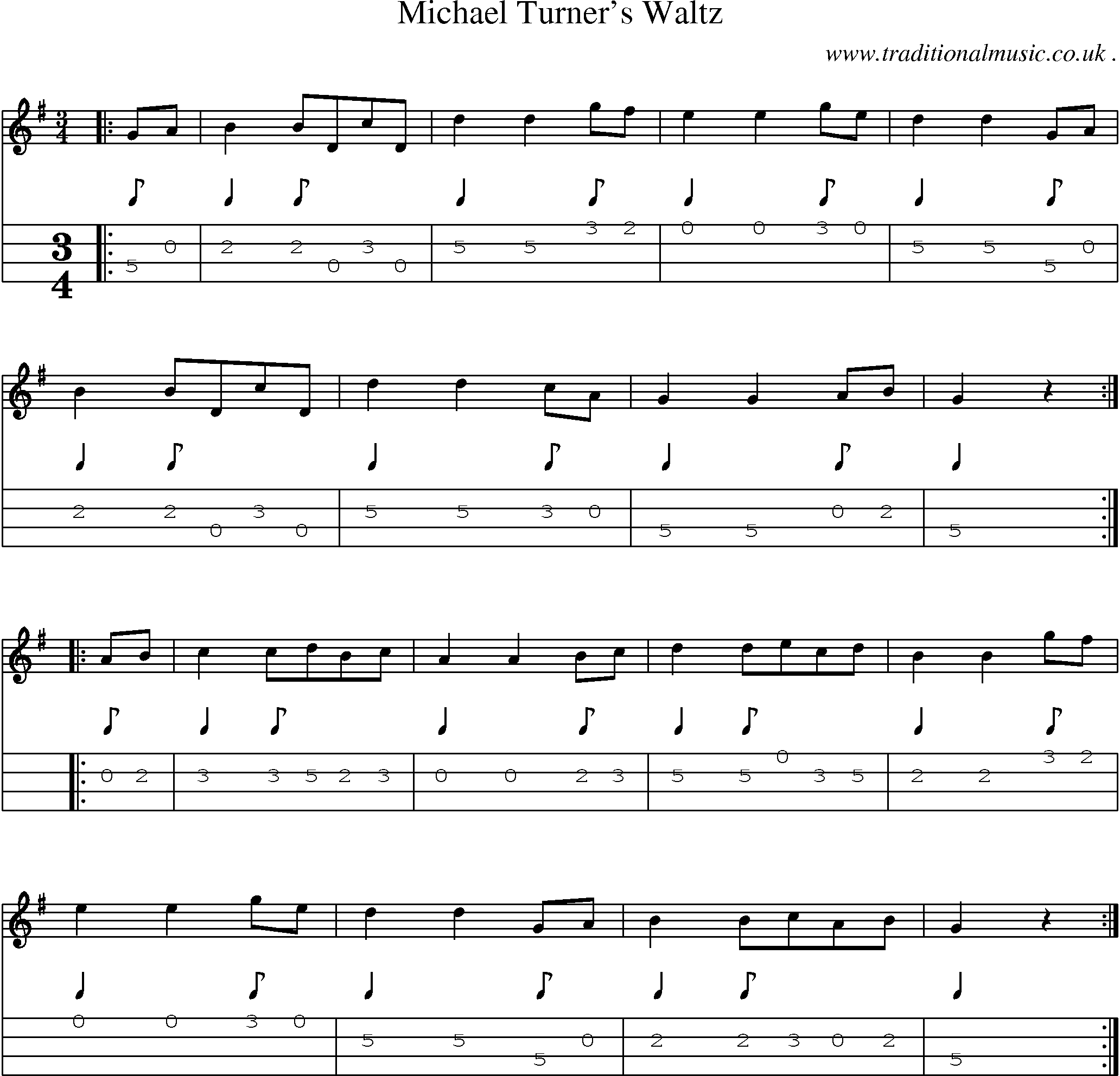 Sheet-Music and Mandolin Tabs for Michael Turners Waltz
