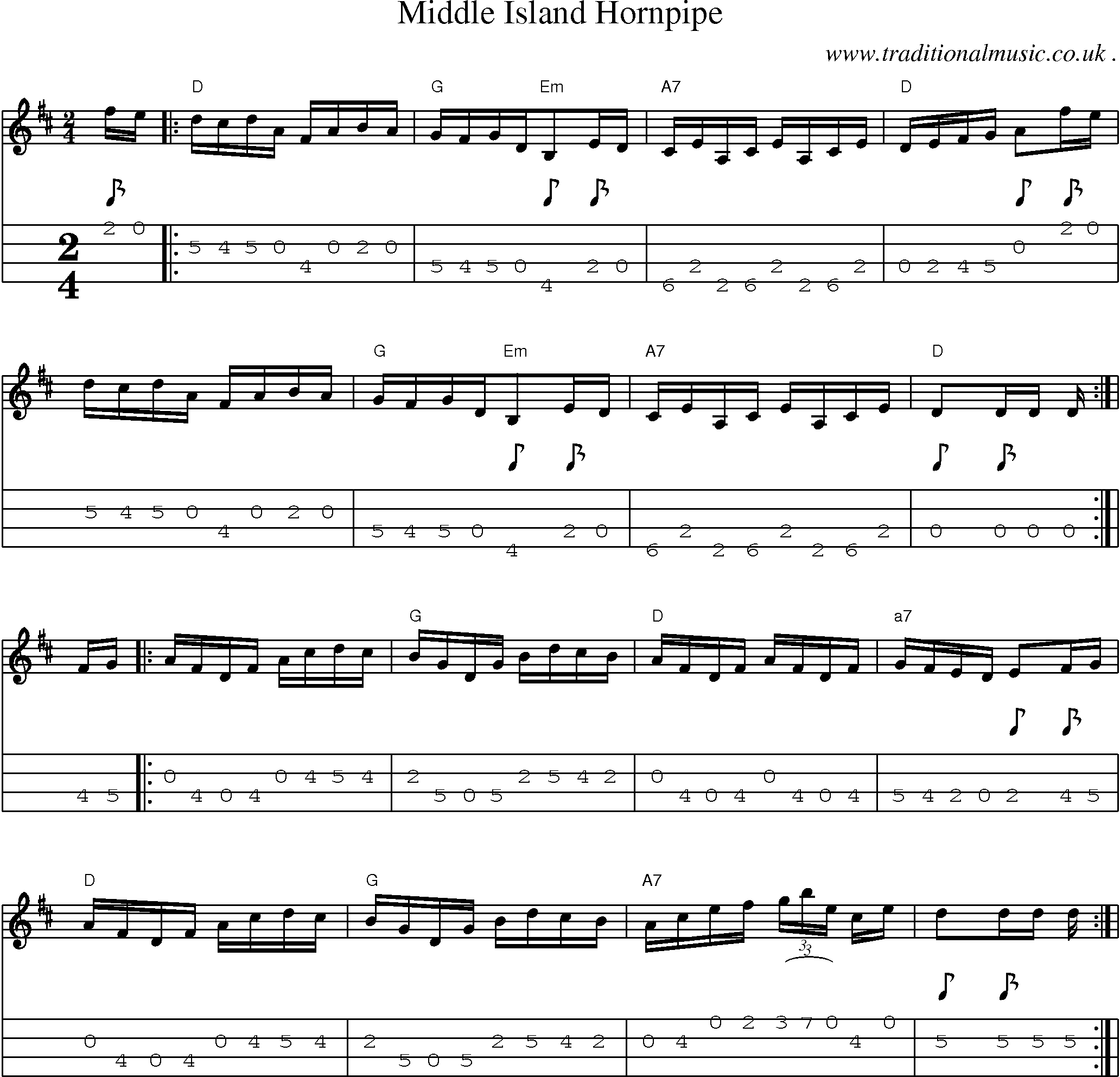Sheet-Music and Mandolin Tabs for Middle Island Hornpipe