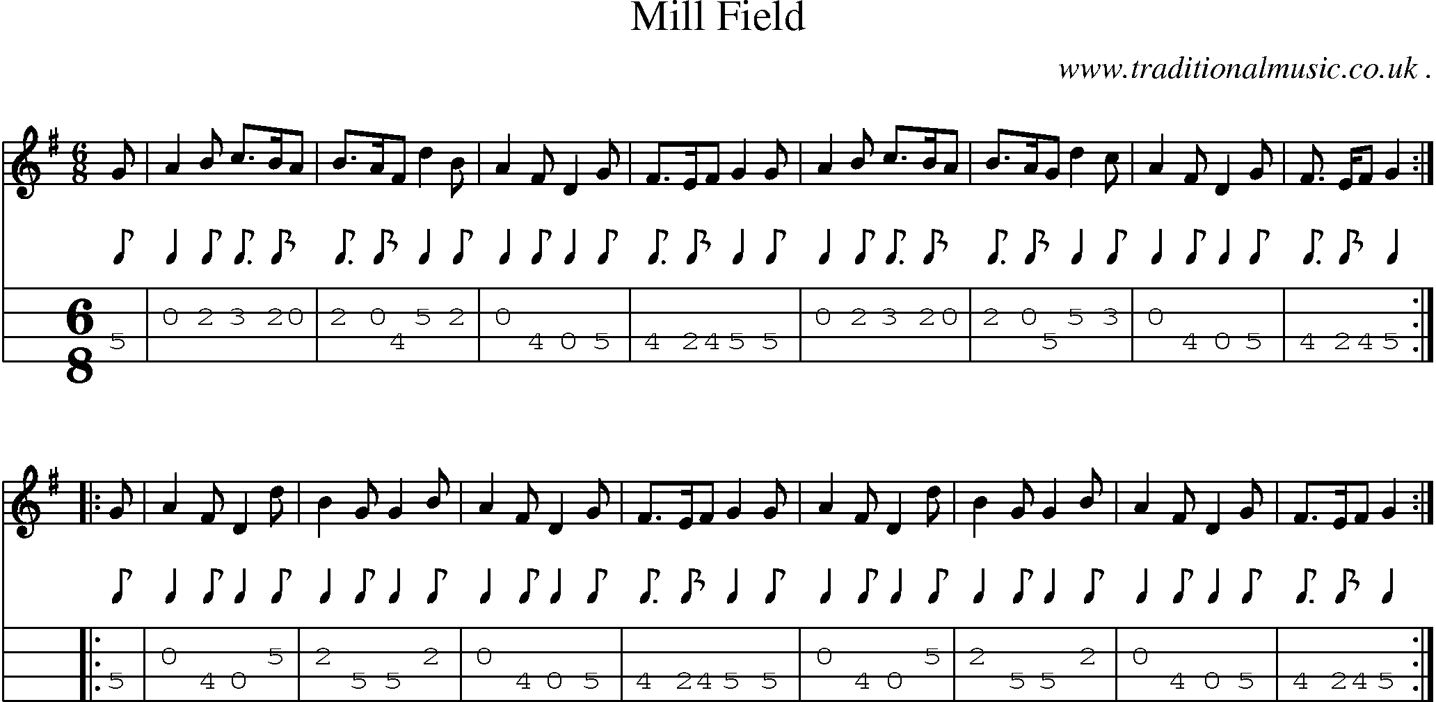 Sheet-Music and Mandolin Tabs for Mill Field