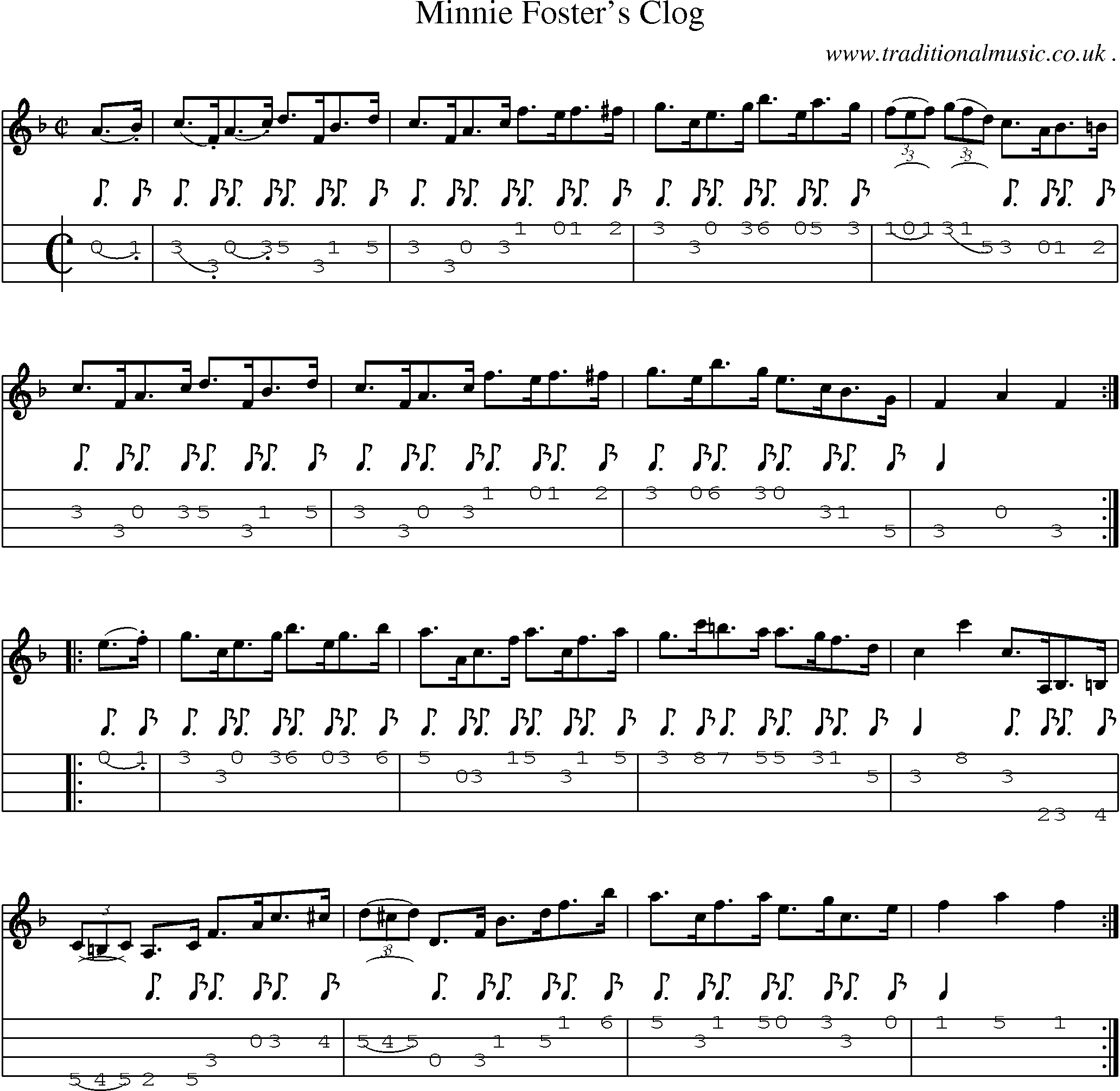 Sheet-Music and Mandolin Tabs for Minnie Fosters Clog