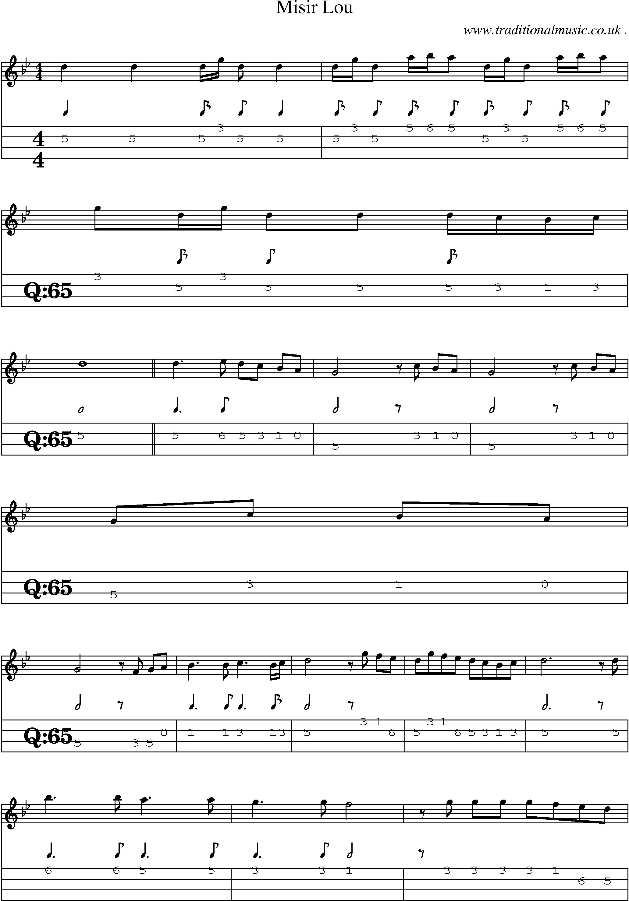 Sheet-Music and Mandolin Tabs for Misir Lou