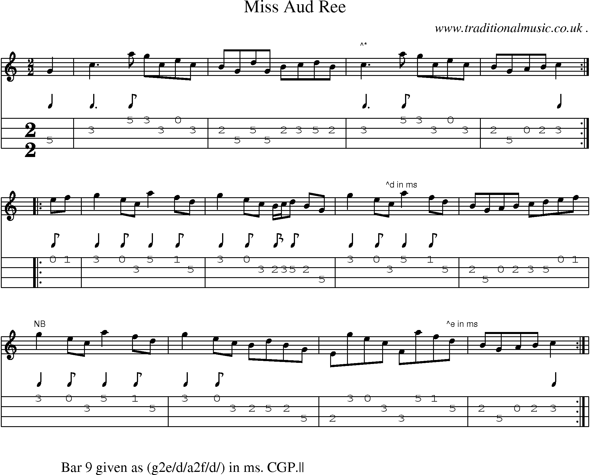 Sheet-Music and Mandolin Tabs for Miss Aud Ree