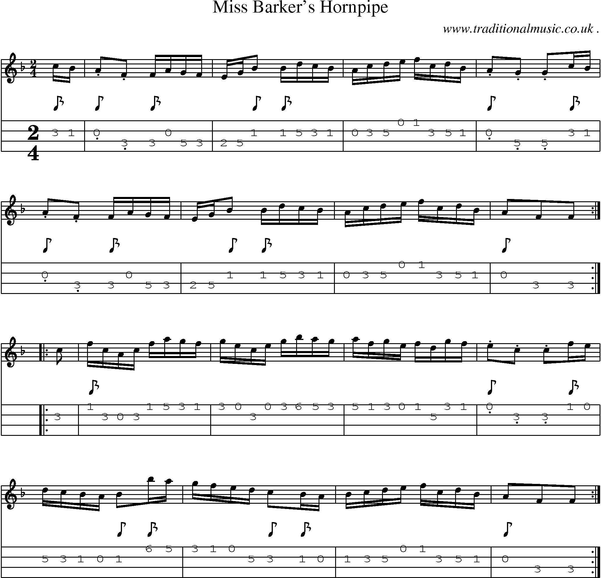 Sheet-Music and Mandolin Tabs for Miss Barkers Hornpipe
